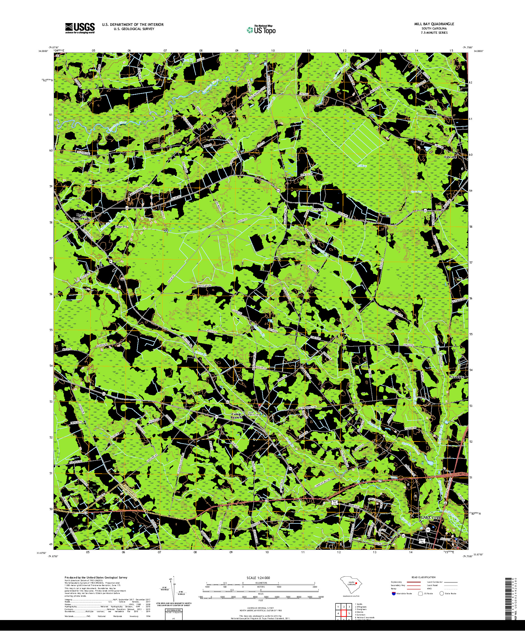 USGS US TOPO 7.5-MINUTE MAP FOR MILL BAY, SC 2020