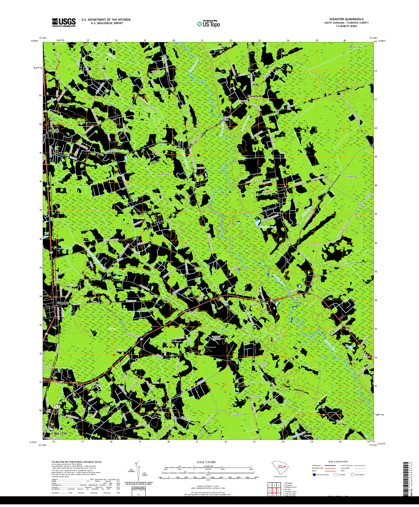 USGS US TOPO 7.5-MINUTE MAP FOR SCRANTON, SC 2020