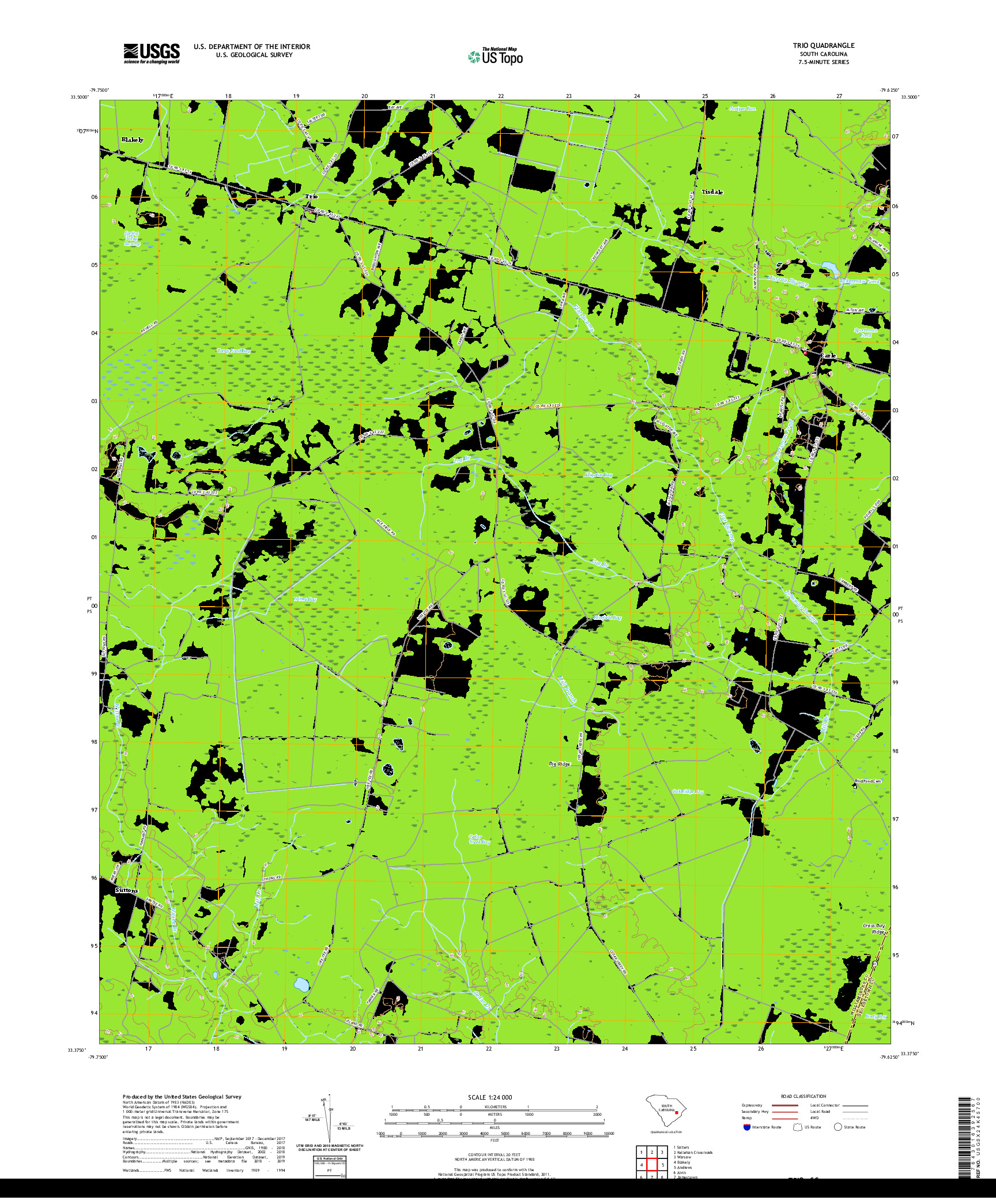 USGS US TOPO 7.5-MINUTE MAP FOR TRIO, SC 2020