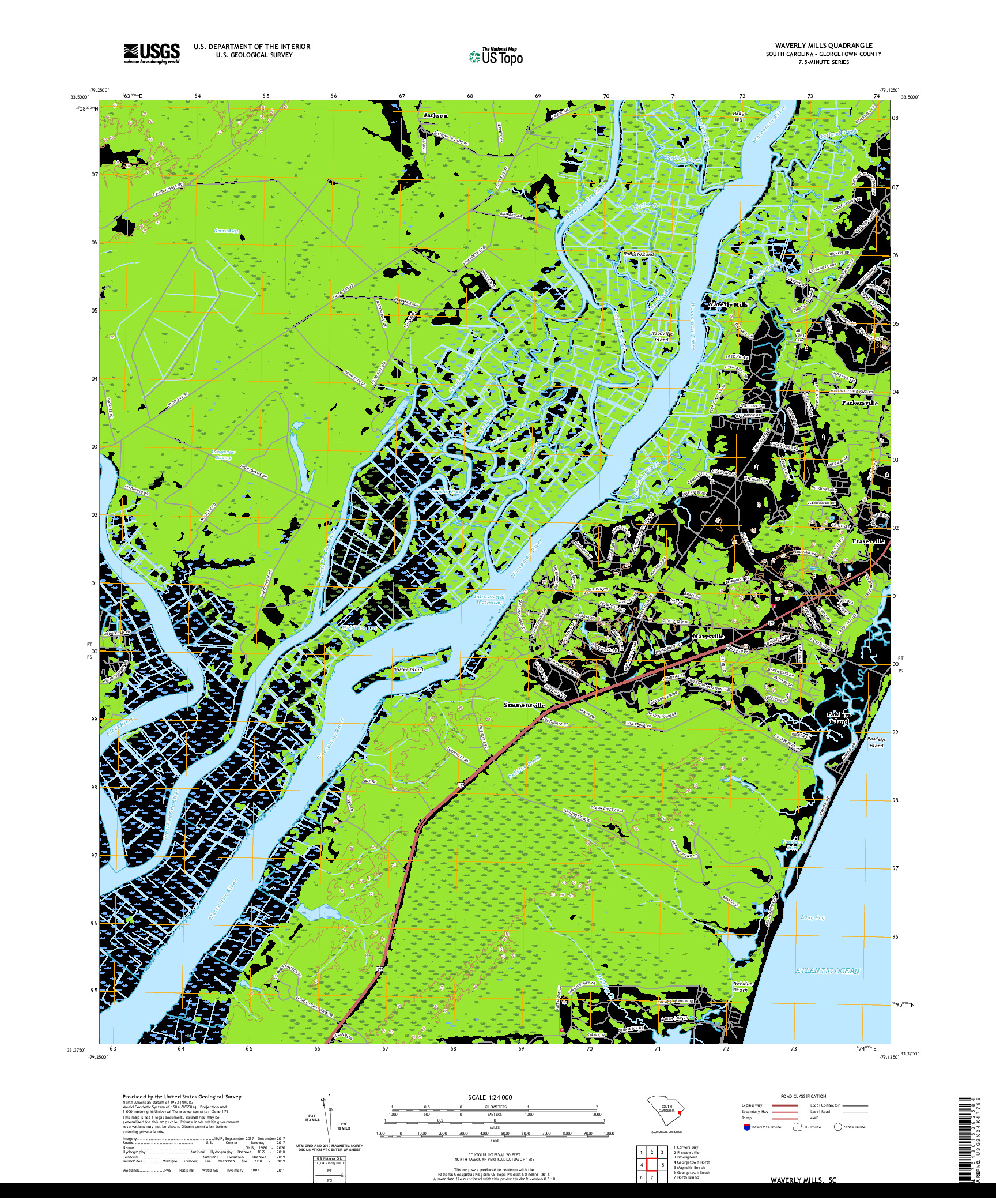 USGS US TOPO 7.5-MINUTE MAP FOR WAVERLY MILLS, SC 2020