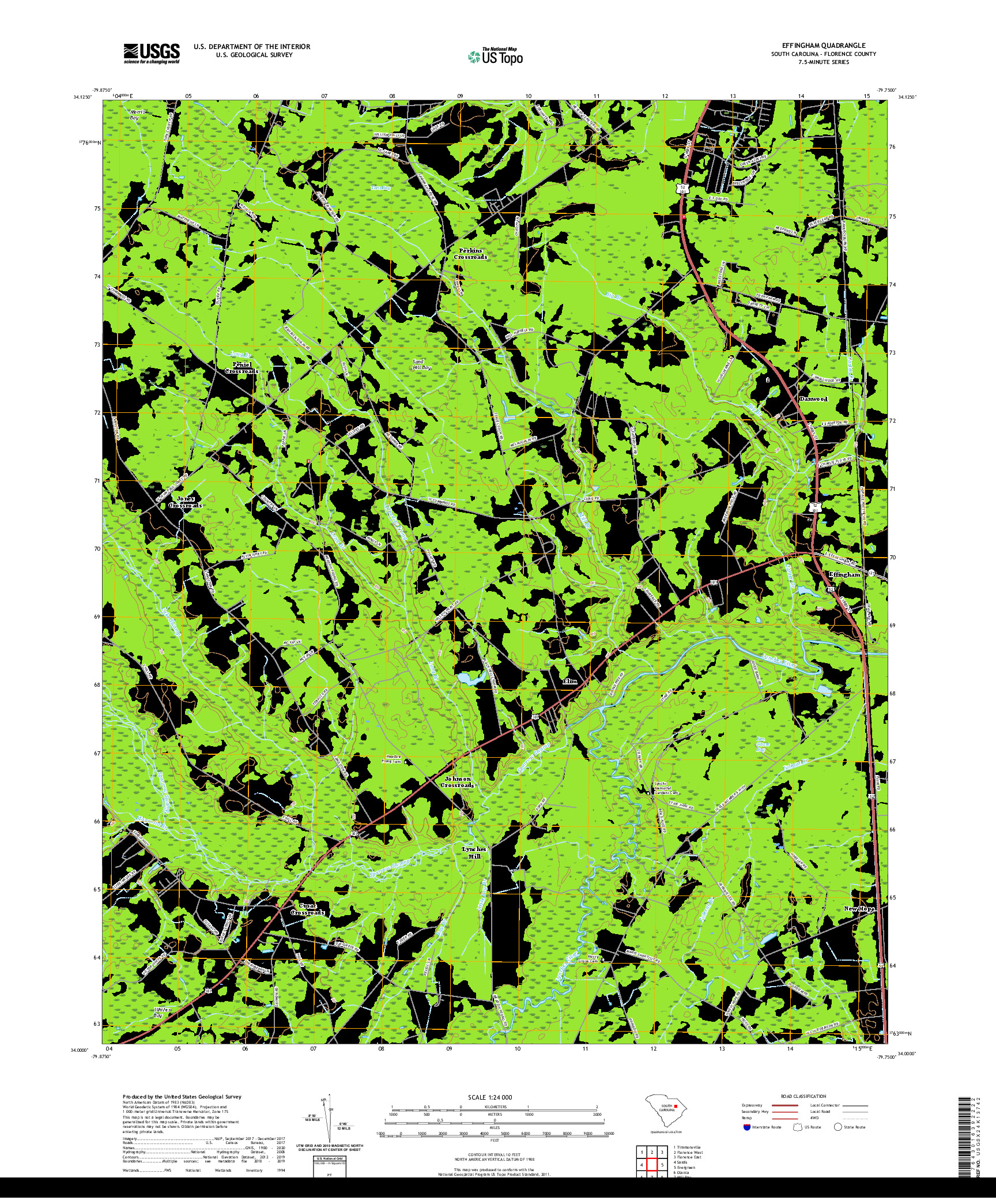 USGS US TOPO 7.5-MINUTE MAP FOR EFFINGHAM, SC 2020