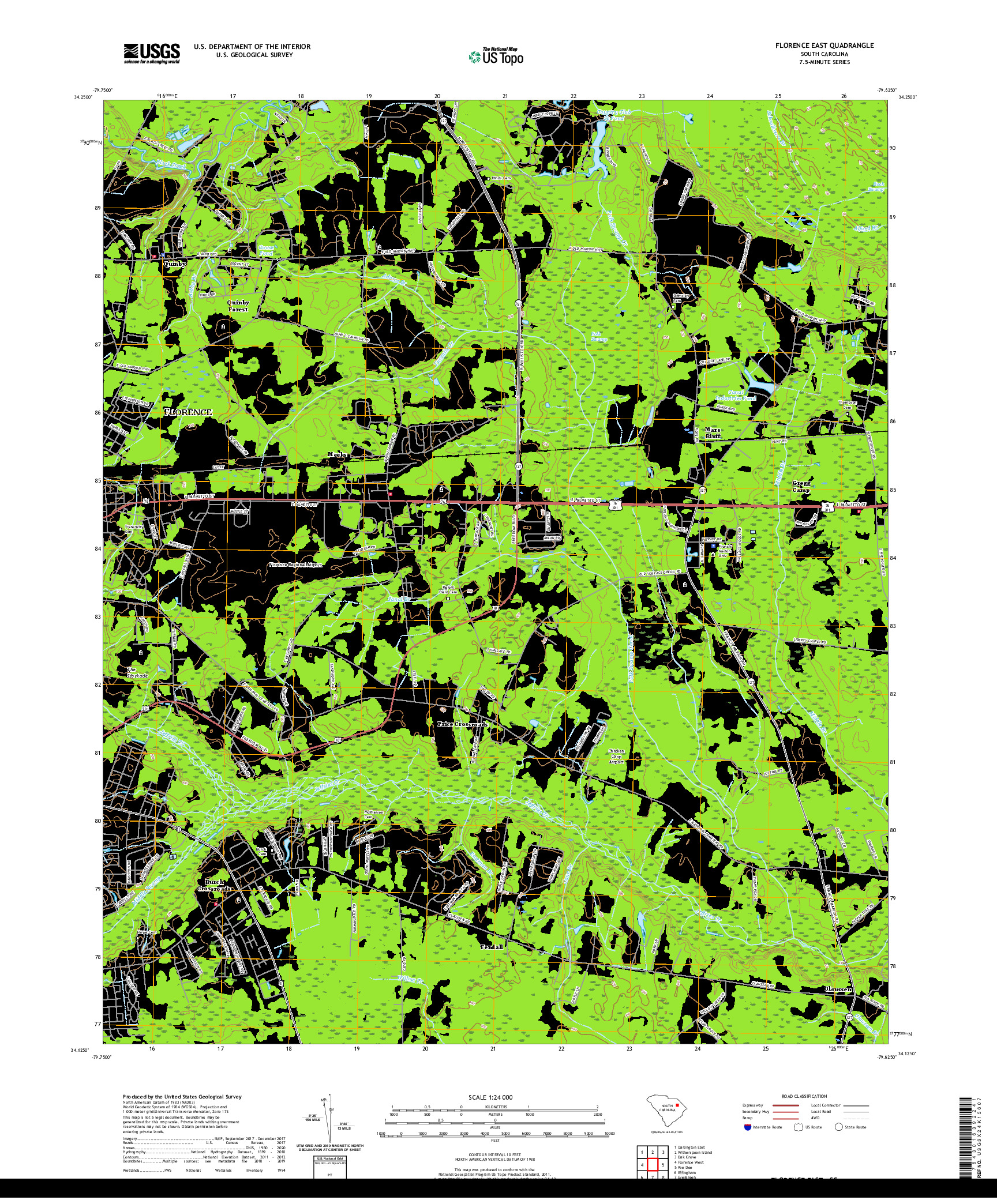 USGS US TOPO 7.5-MINUTE MAP FOR FLORENCE EAST, SC 2020