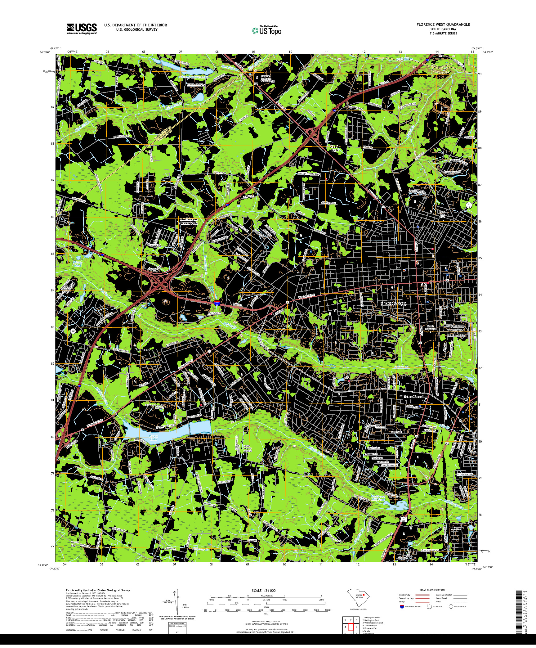 USGS US TOPO 7.5-MINUTE MAP FOR FLORENCE WEST, SC 2020