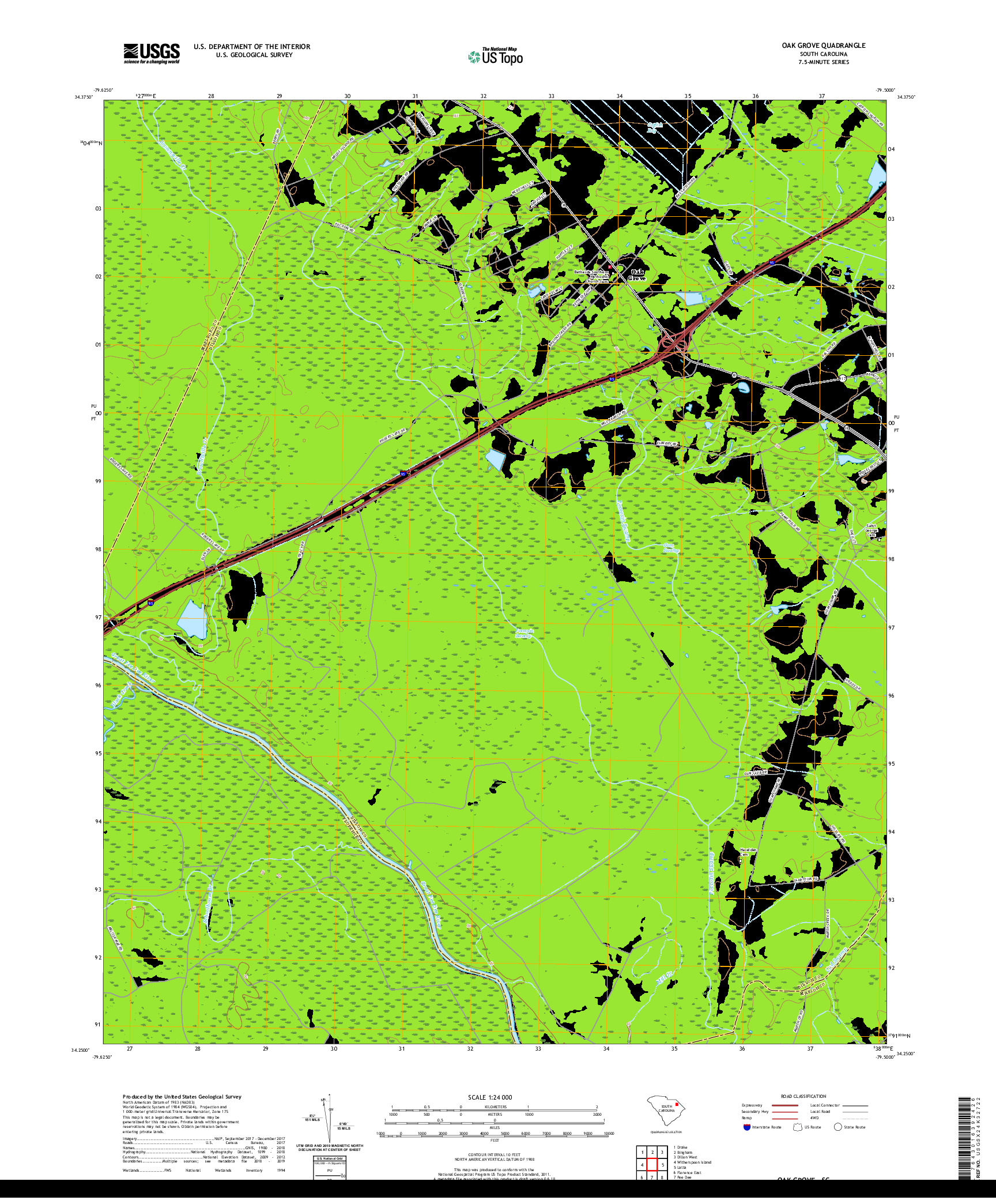 USGS US TOPO 7.5-MINUTE MAP FOR OAK GROVE, SC 2020