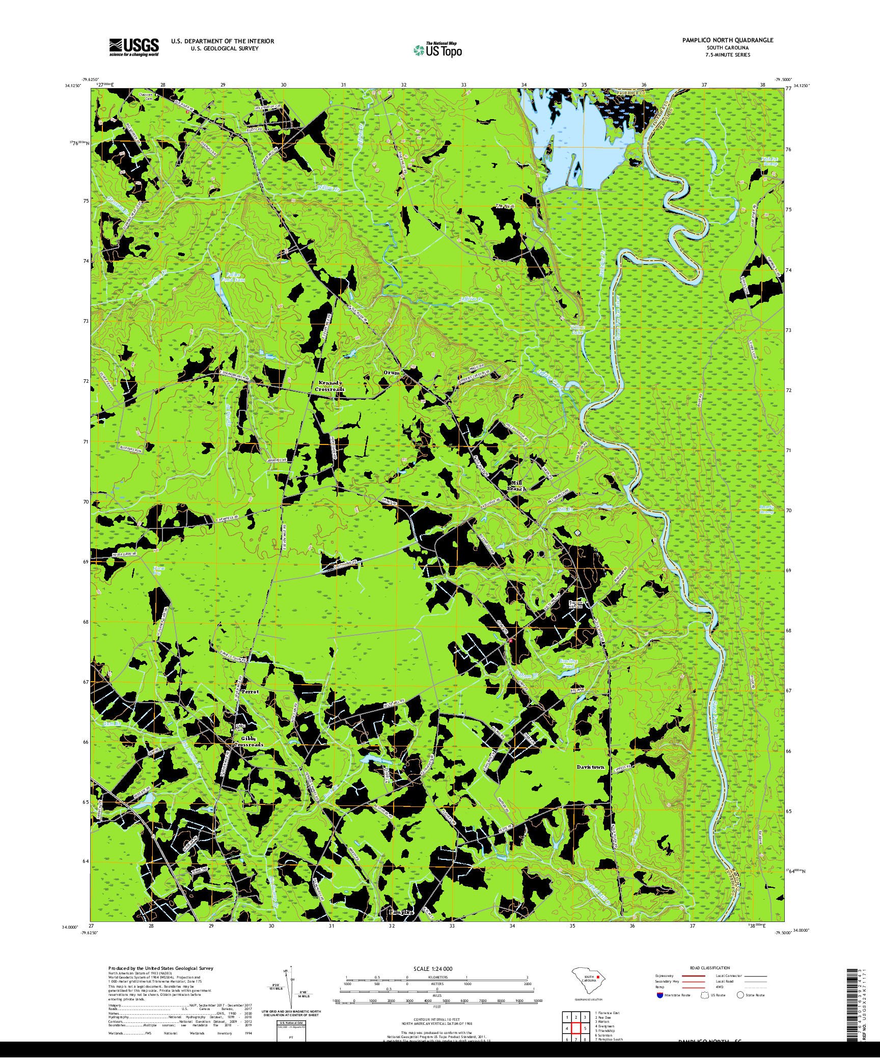 USGS US TOPO 7.5-MINUTE MAP FOR PAMPLICO NORTH, SC 2020