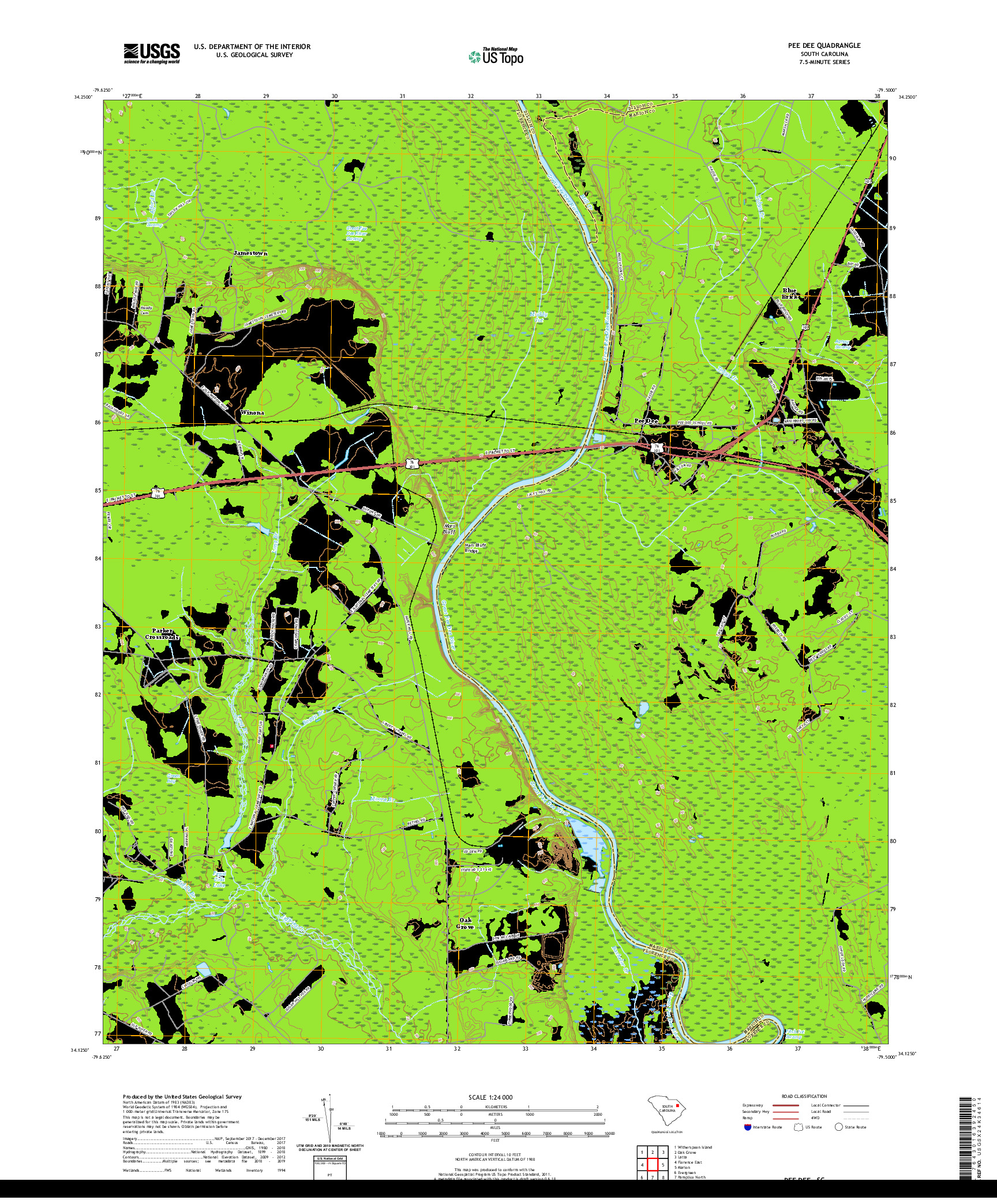 USGS US TOPO 7.5-MINUTE MAP FOR PEE DEE, SC 2020