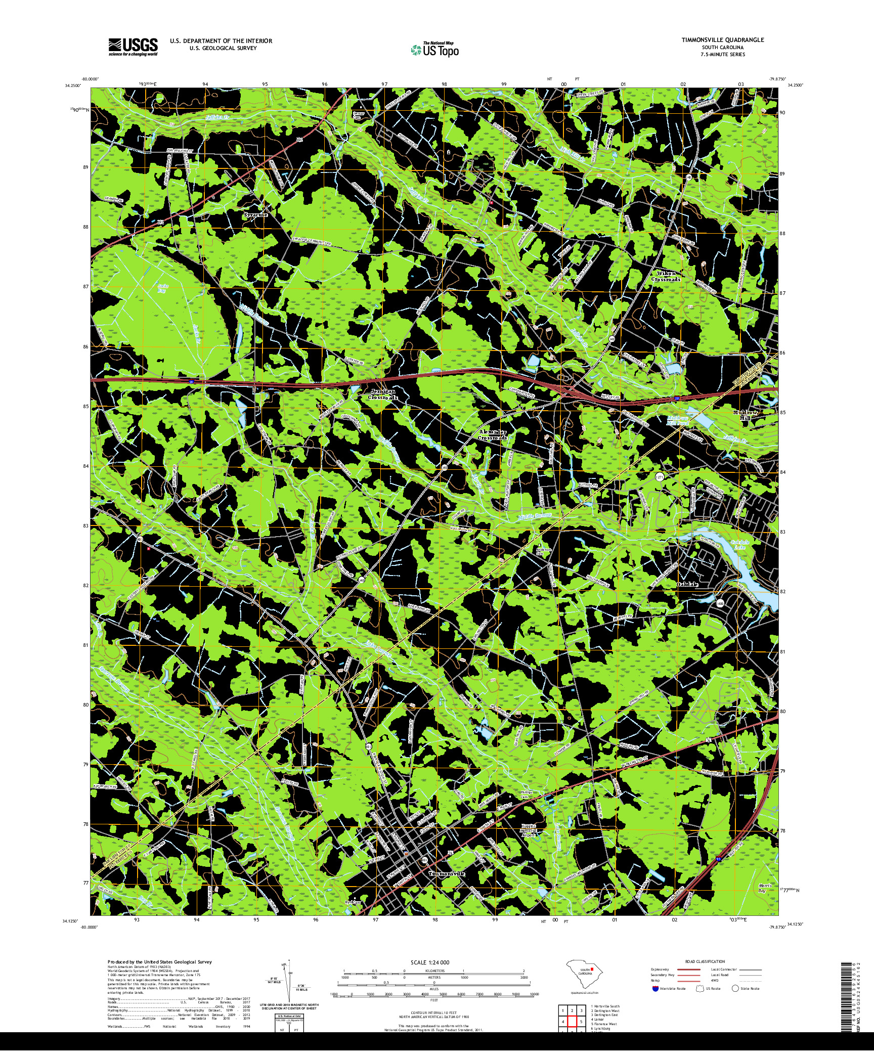 USGS US TOPO 7.5-MINUTE MAP FOR TIMMONSVILLE, SC 2020