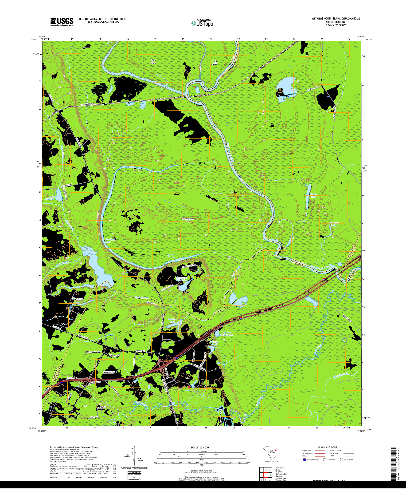 USGS US TOPO 7.5-MINUTE MAP FOR WITHERSPOON ISLAND, SC 2020