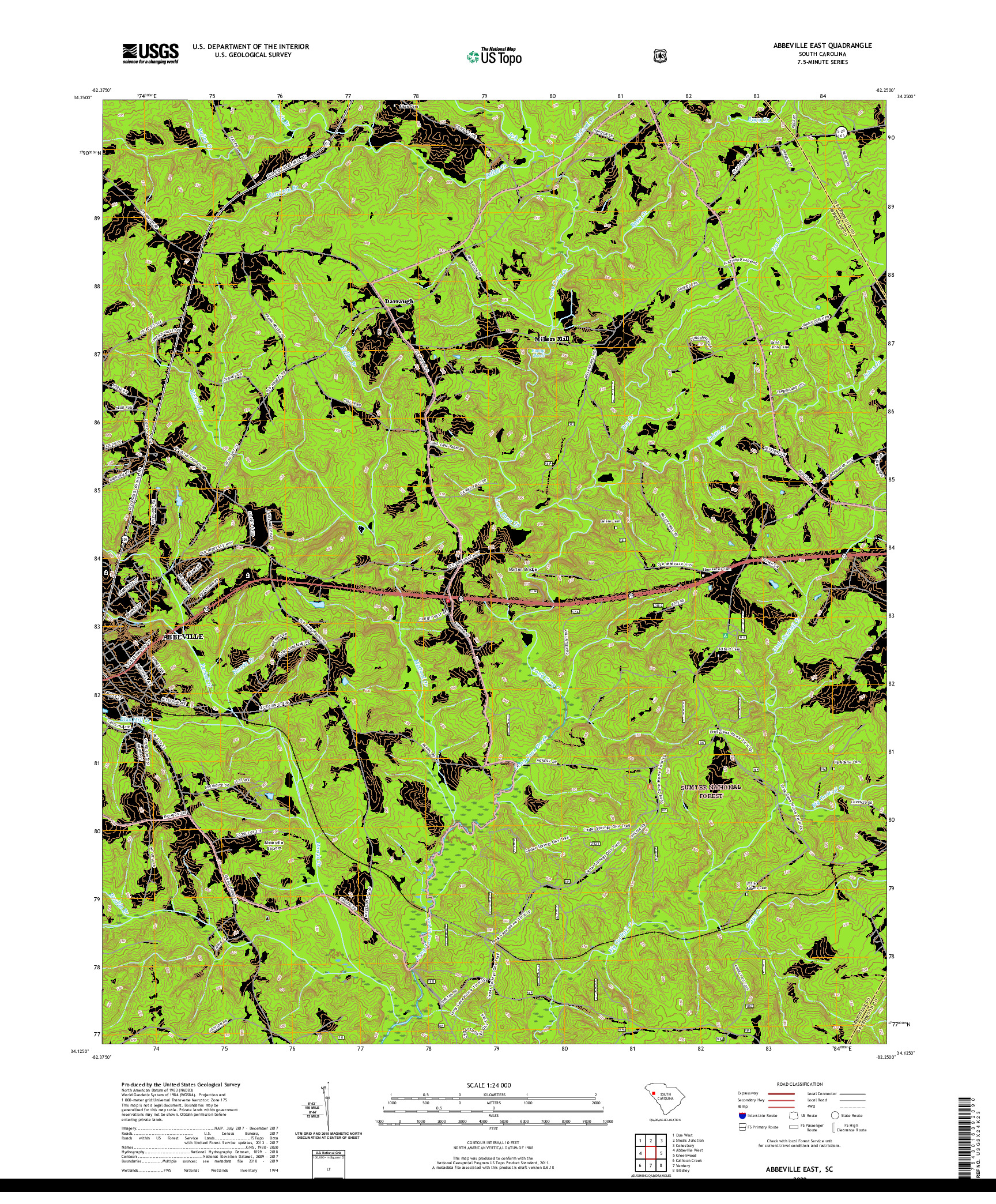 USGS US TOPO 7.5-MINUTE MAP FOR ABBEVILLE EAST, SC 2020