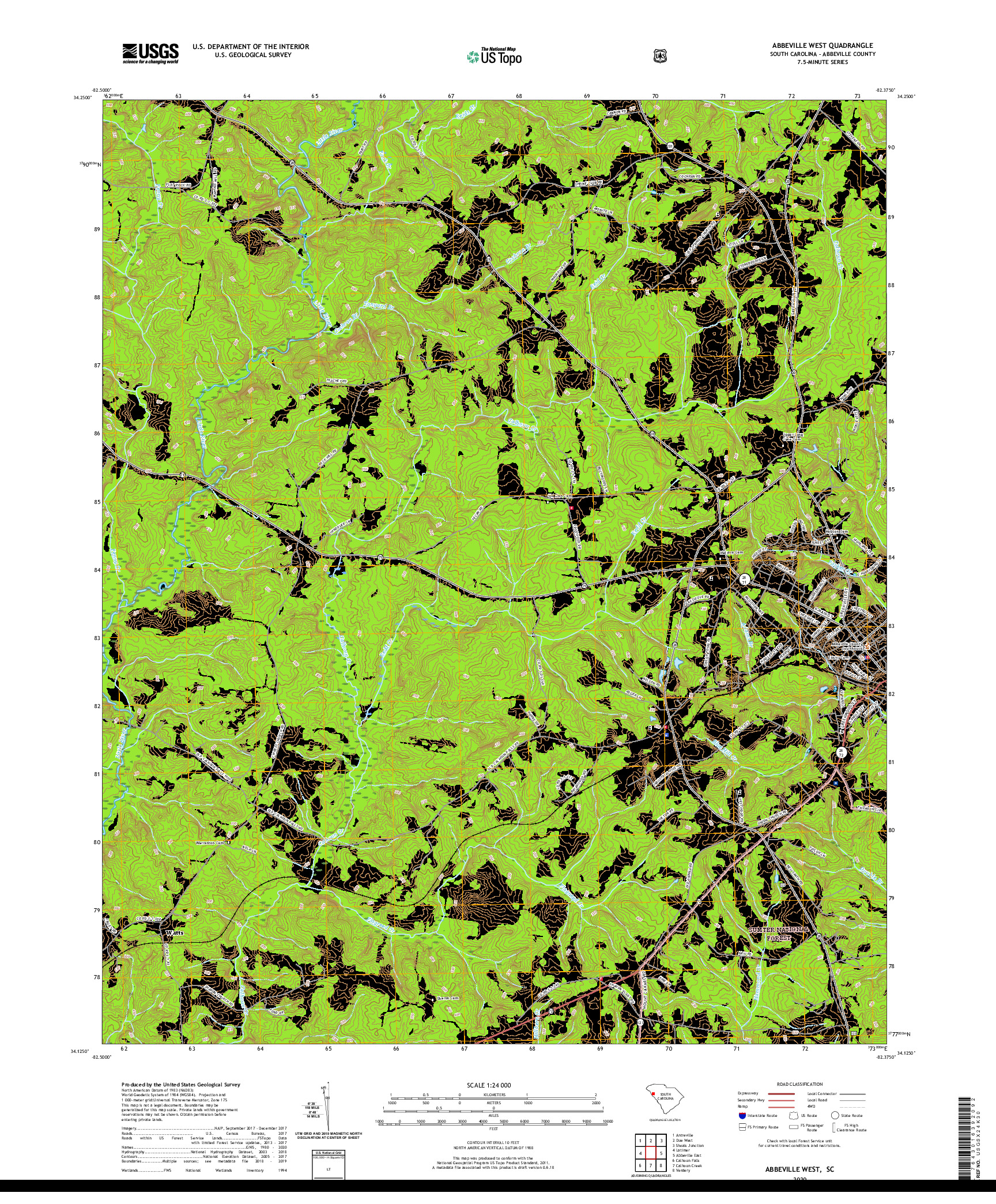 USGS US TOPO 7.5-MINUTE MAP FOR ABBEVILLE WEST, SC 2020