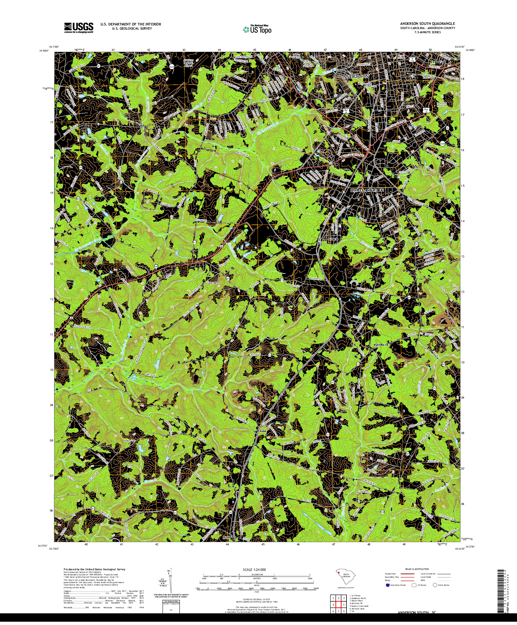 USGS US TOPO 7.5-MINUTE MAP FOR ANDERSON SOUTH, SC 2020