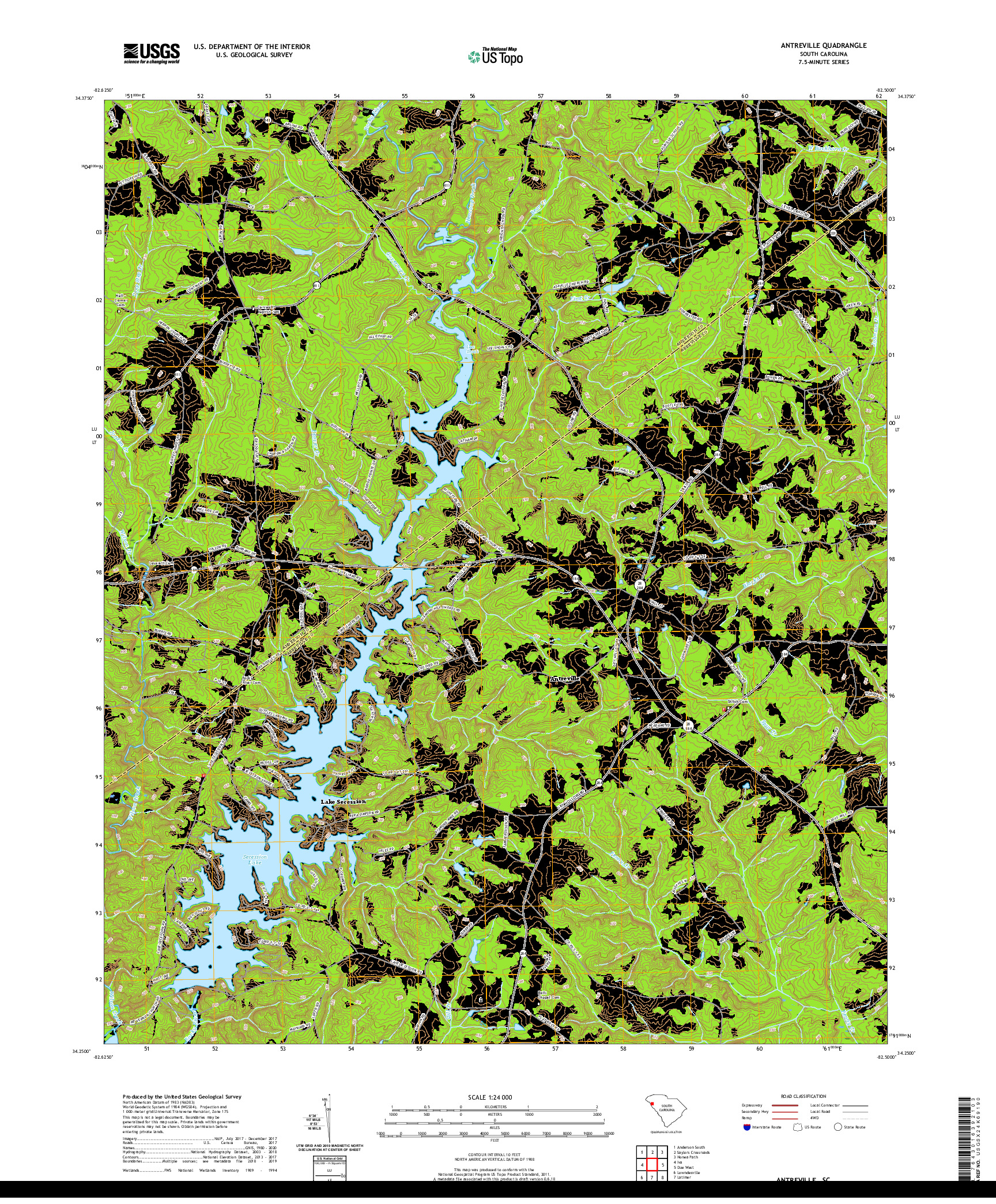 USGS US TOPO 7.5-MINUTE MAP FOR ANTREVILLE, SC 2020
