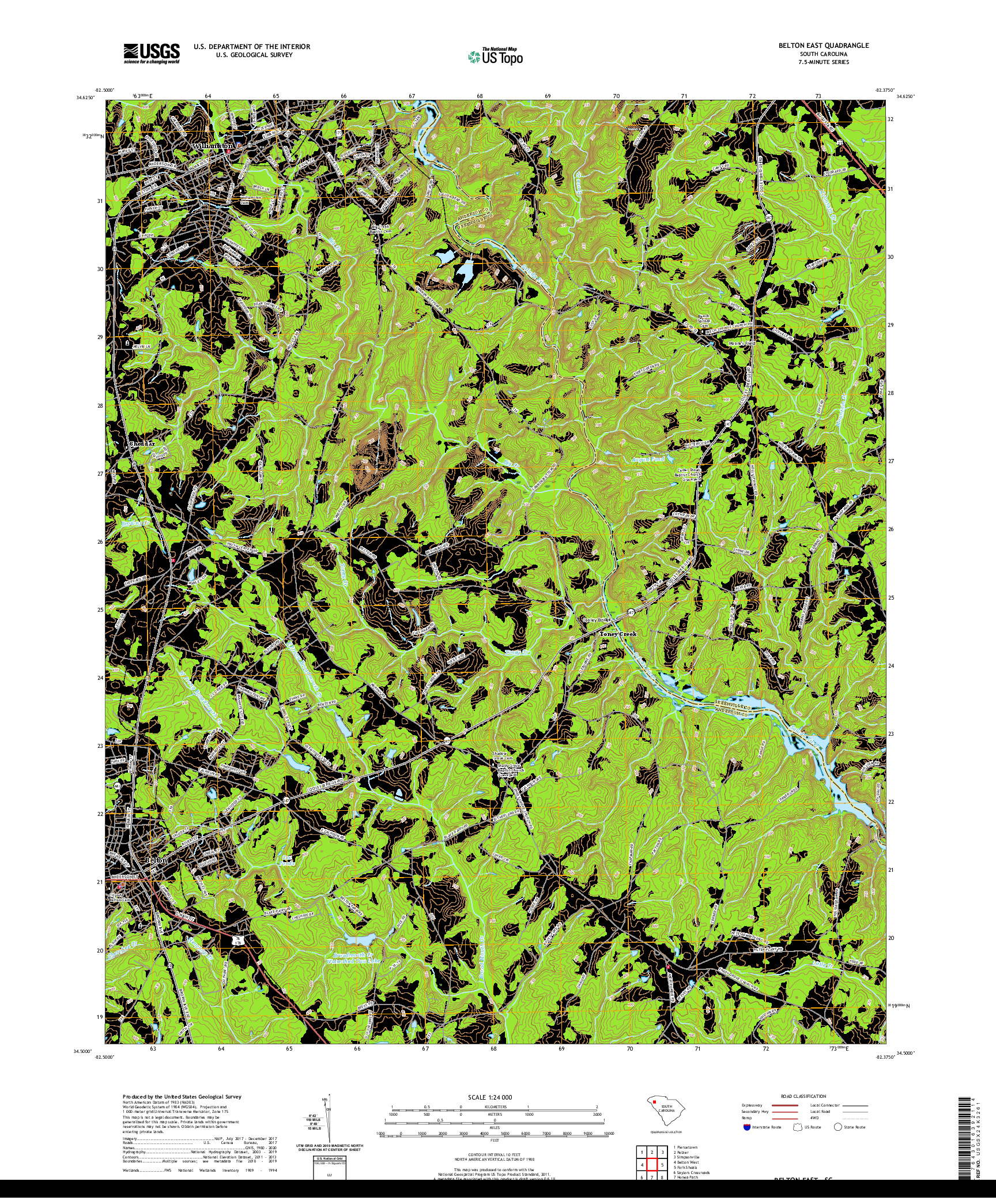 USGS US TOPO 7.5-MINUTE MAP FOR BELTON EAST, SC 2020