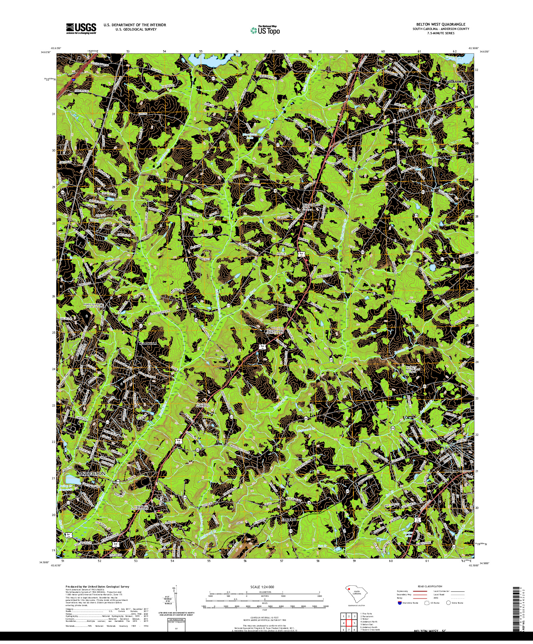 USGS US TOPO 7.5-MINUTE MAP FOR BELTON WEST, SC 2020