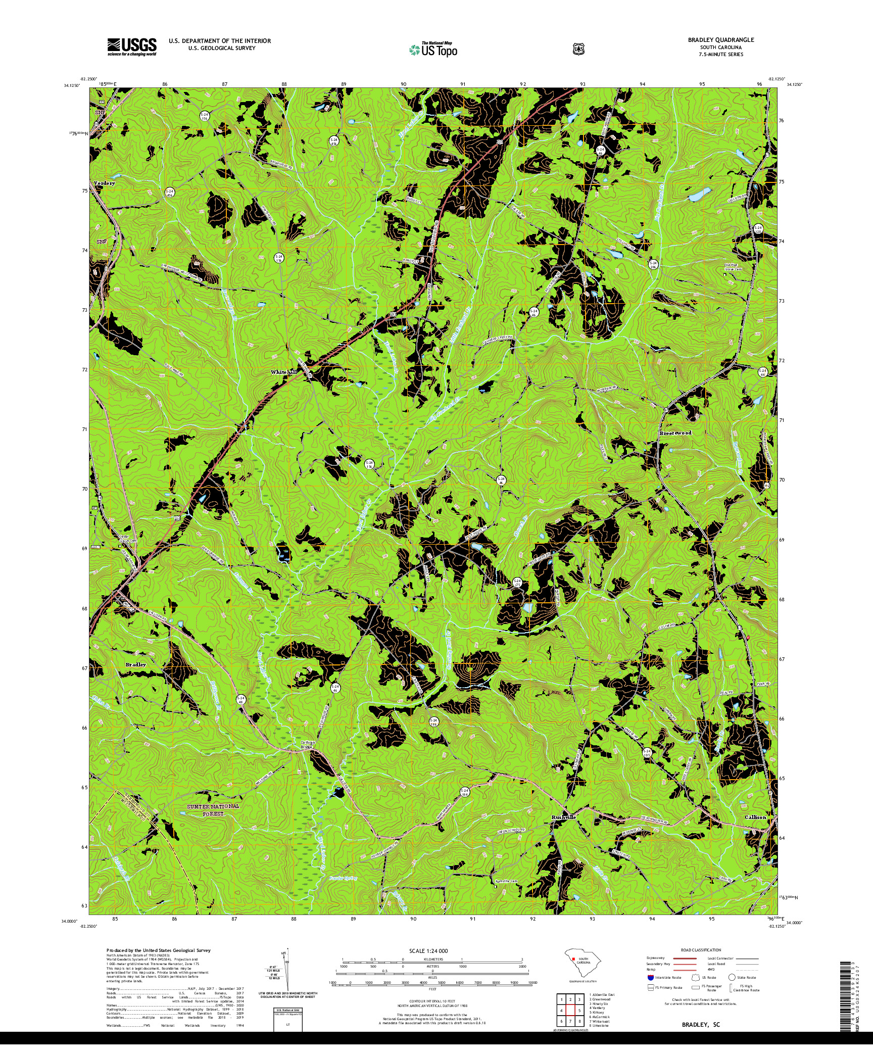 USGS US TOPO 7.5-MINUTE MAP FOR BRADLEY, SC 2020