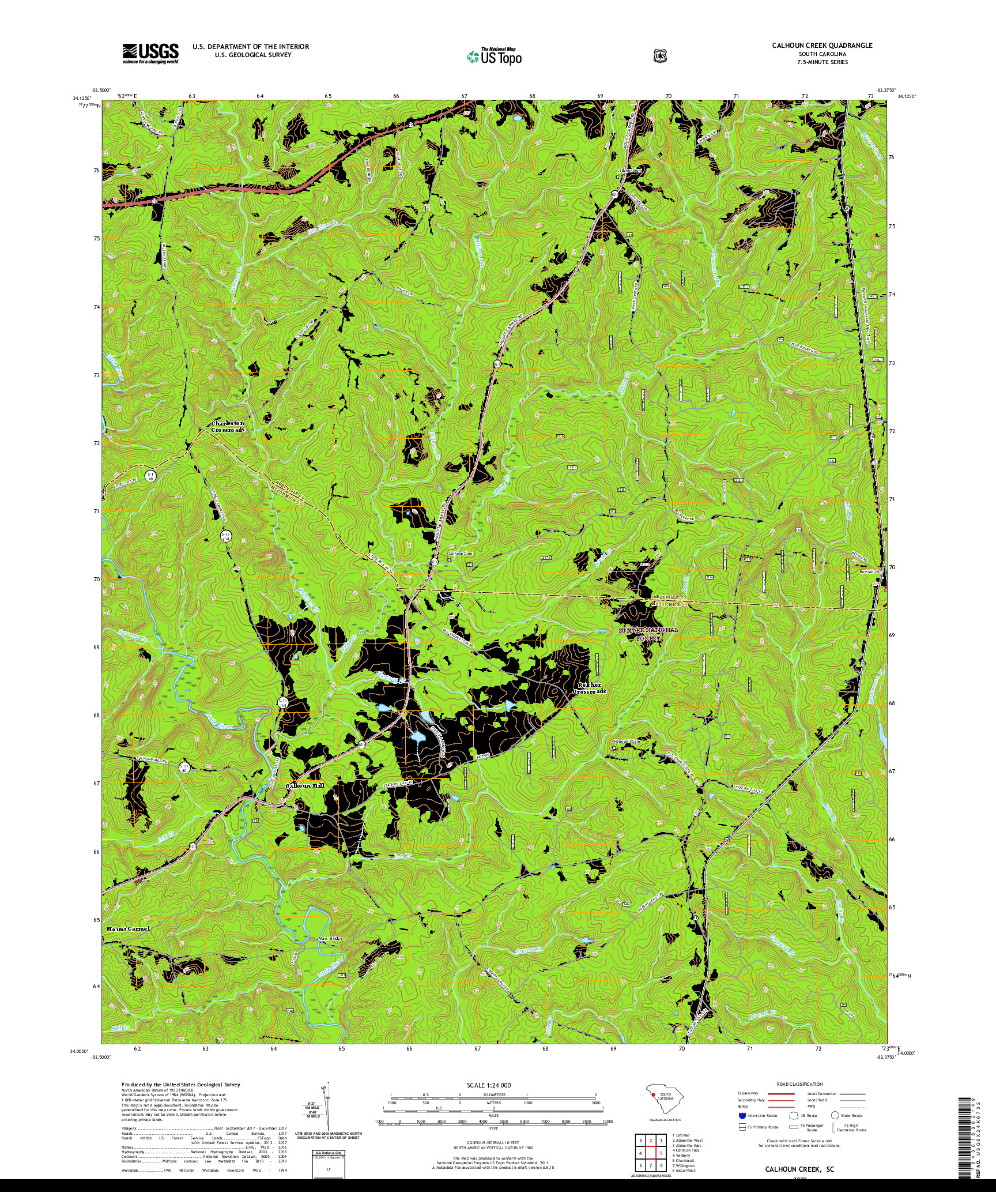 USGS US TOPO 7.5-MINUTE MAP FOR CALHOUN CREEK, SC 2020