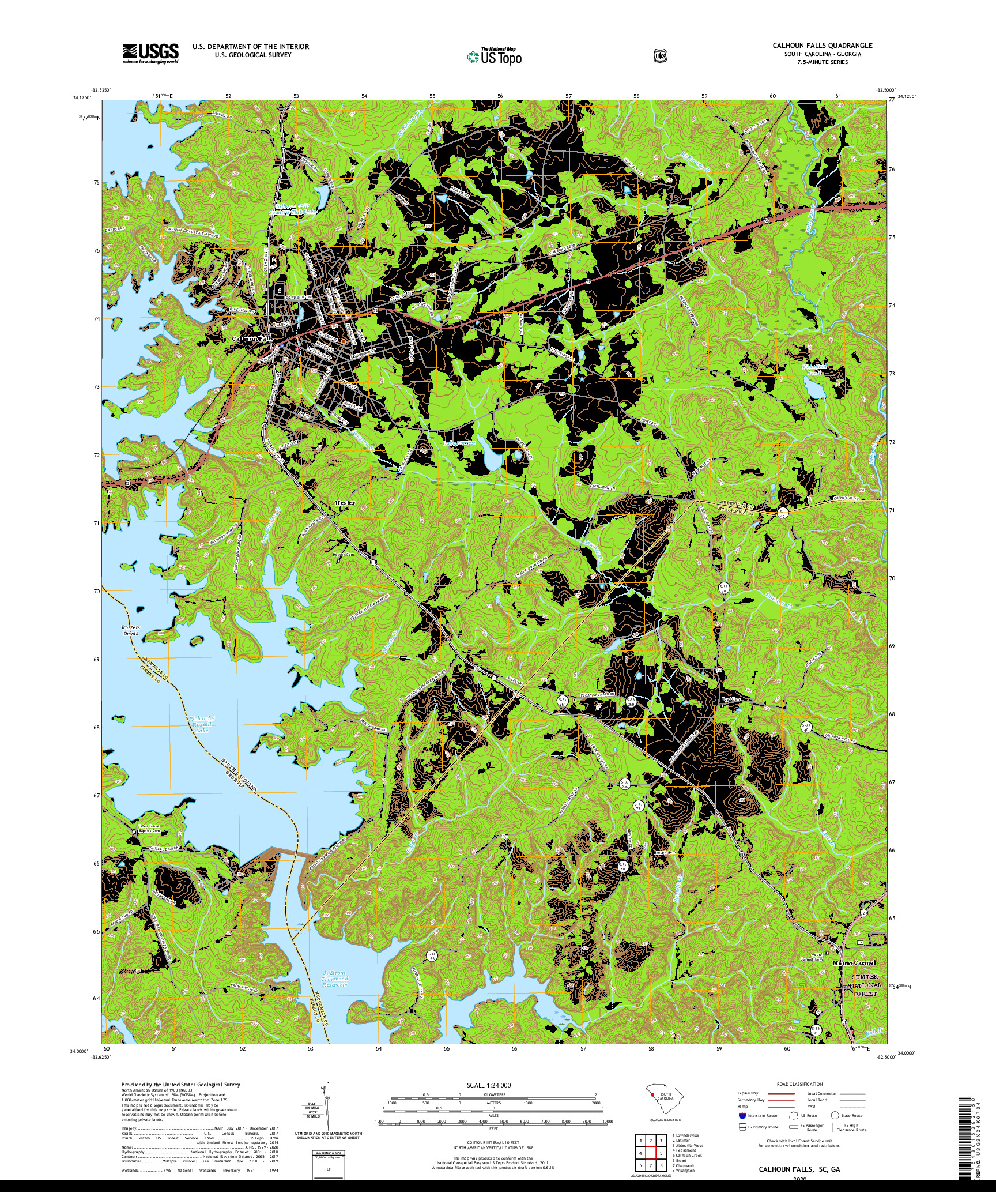 USGS US TOPO 7.5-MINUTE MAP FOR CALHOUN FALLS, SC,GA 2020