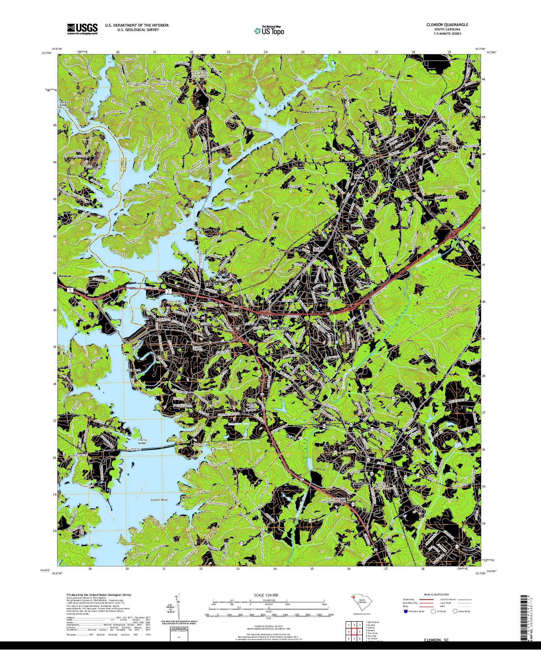 USGS US TOPO 7.5-MINUTE MAP FOR CLEMSON, SC 2020