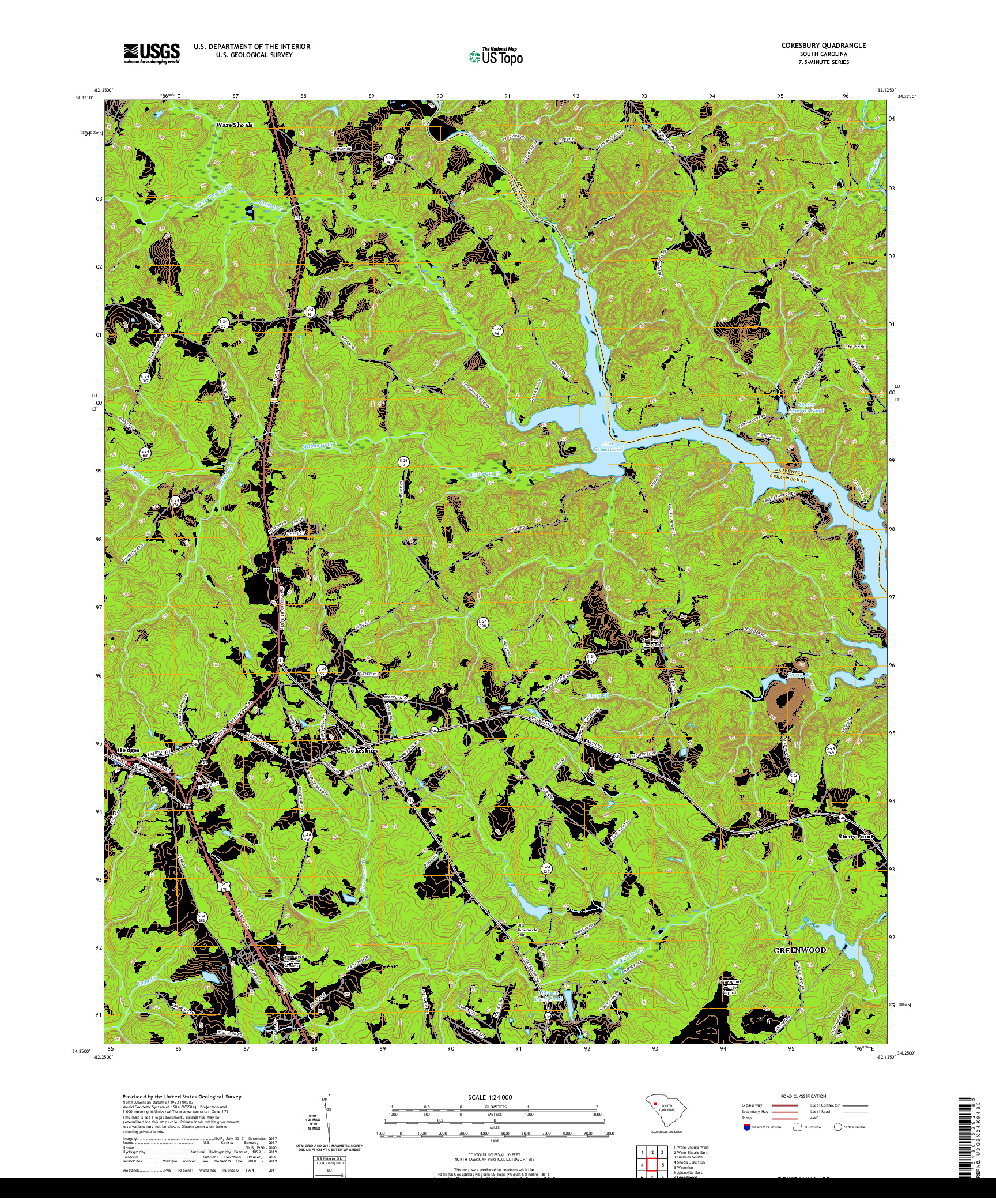 USGS US TOPO 7.5-MINUTE MAP FOR COKESBURY, SC 2020