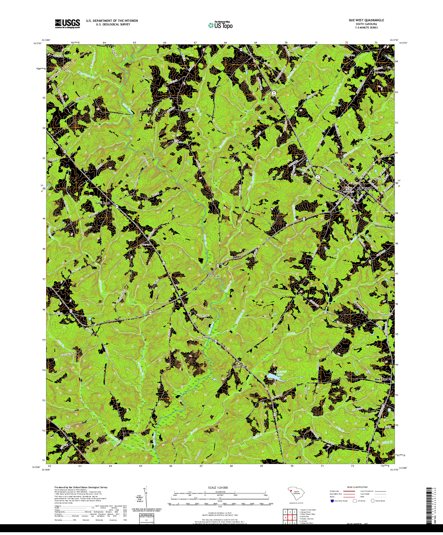 USGS US TOPO 7.5-MINUTE MAP FOR DUE WEST, SC 2020