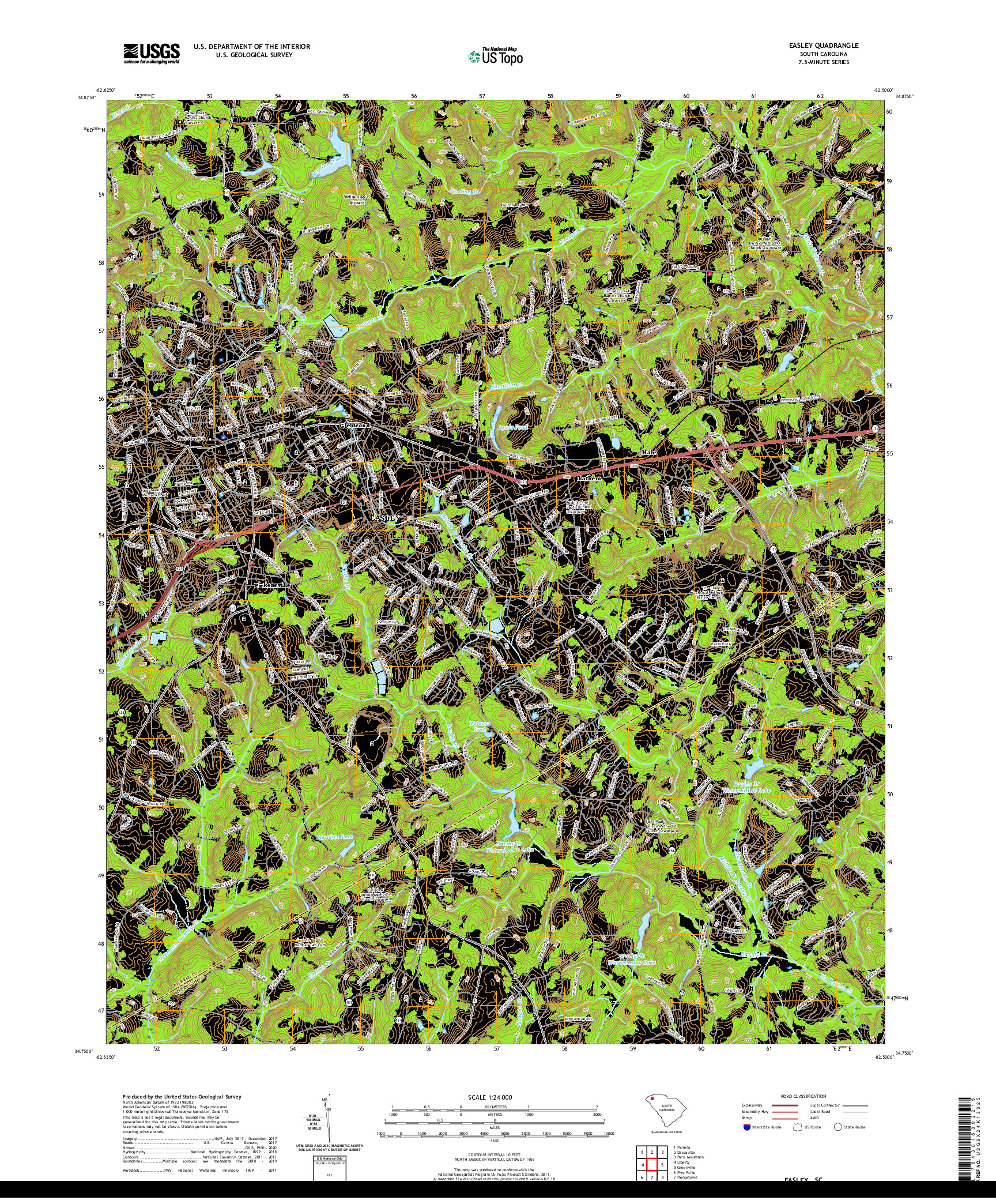 USGS US TOPO 7.5-MINUTE MAP FOR EASLEY, SC 2020