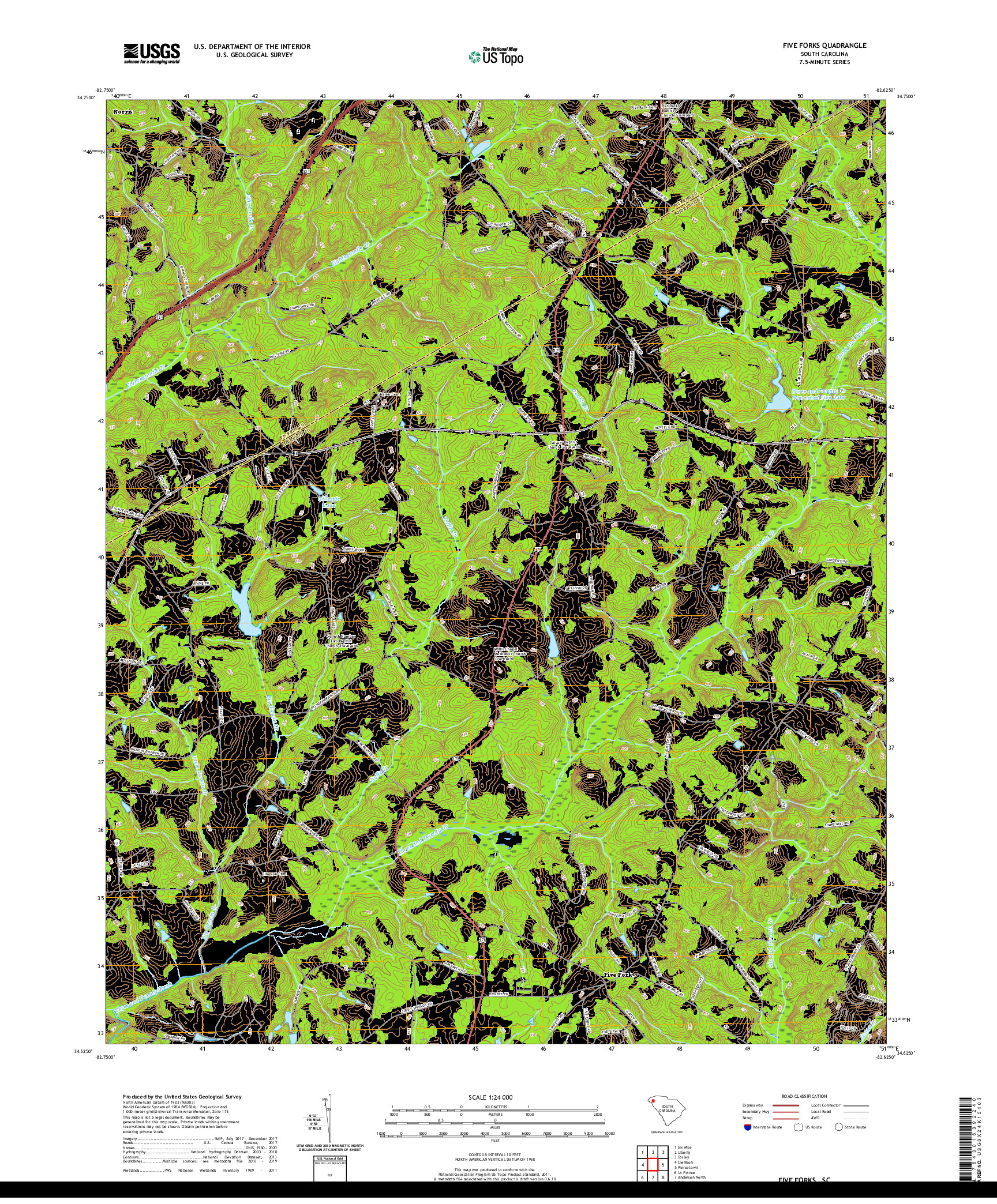 USGS US TOPO 7.5-MINUTE MAP FOR FIVE FORKS, SC 2020