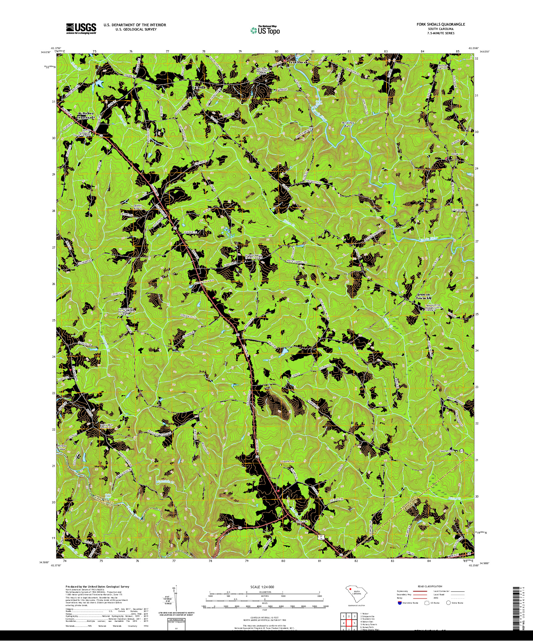 USGS US TOPO 7.5-MINUTE MAP FOR FORK SHOALS, SC 2020