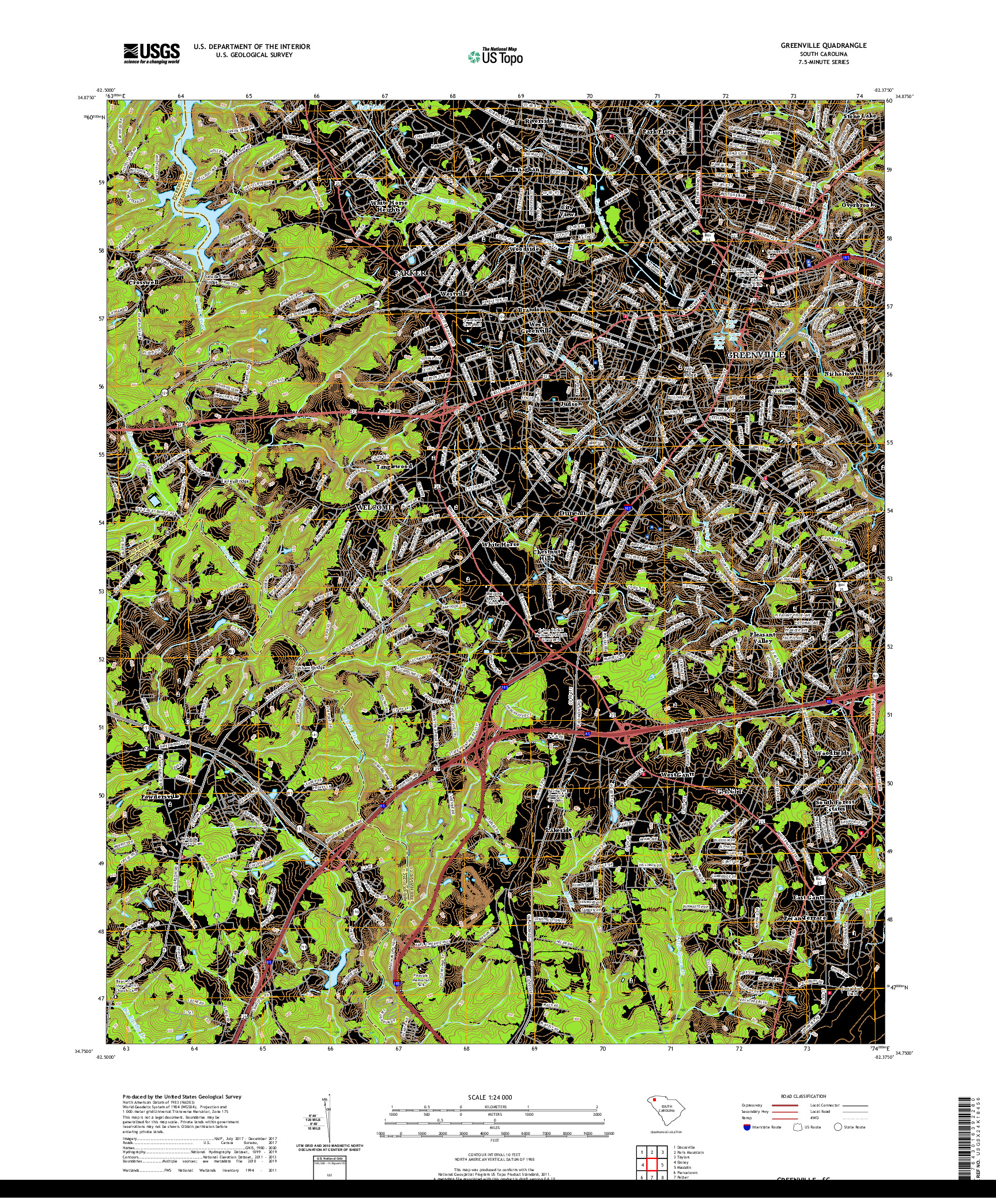 USGS US TOPO 7.5-MINUTE MAP FOR GREENVILLE, SC 2020