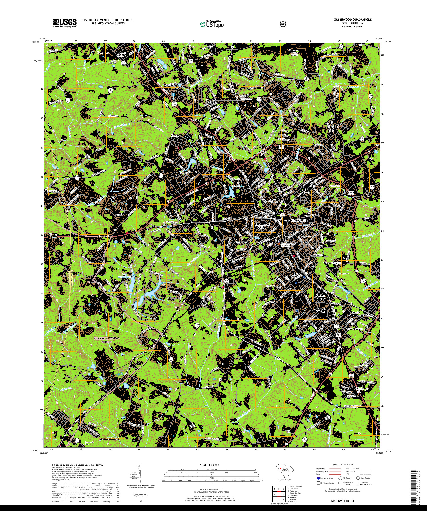 USGS US TOPO 7.5-MINUTE MAP FOR GREENWOOD, SC 2020