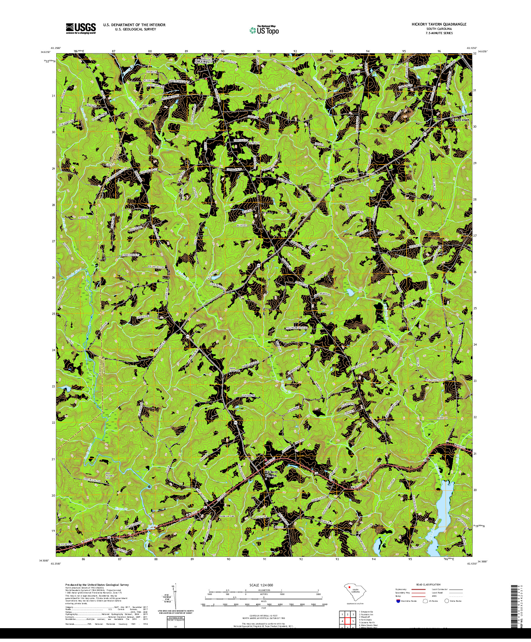 USGS US TOPO 7.5-MINUTE MAP FOR HICKORY TAVERN, SC 2020