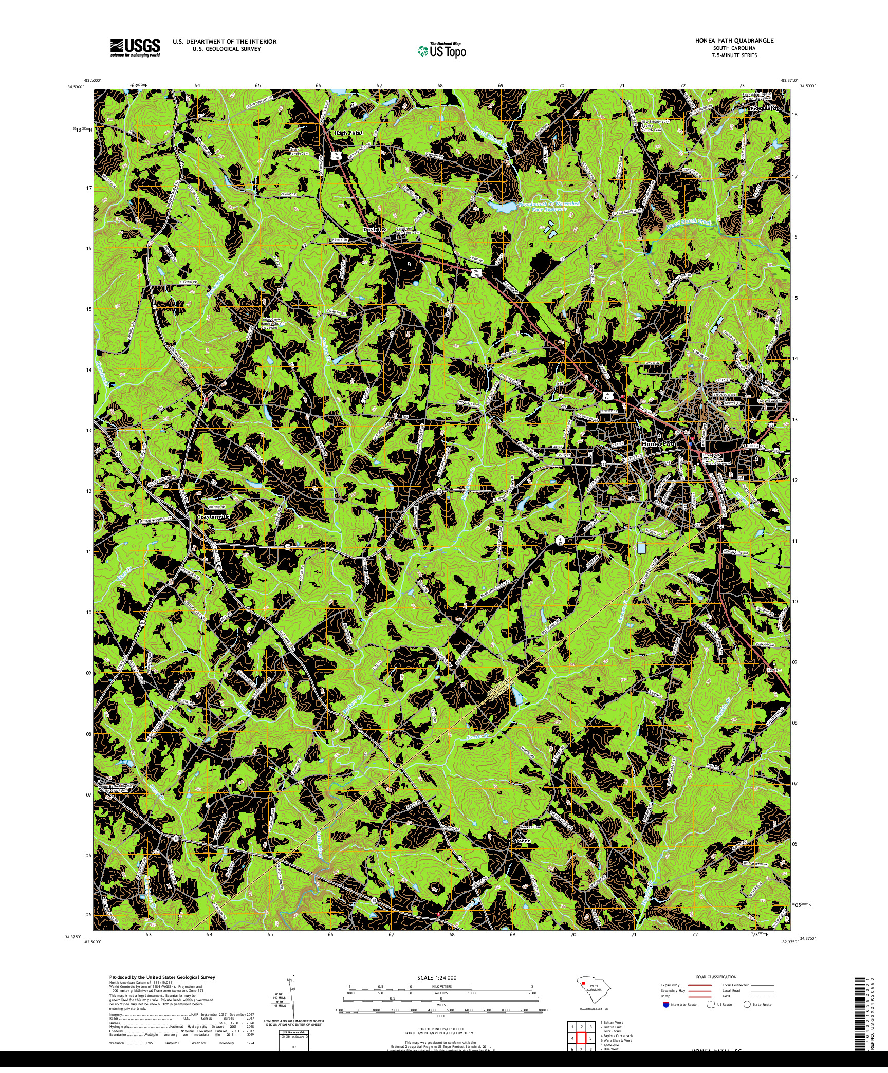 USGS US TOPO 7.5-MINUTE MAP FOR HONEA PATH, SC 2020