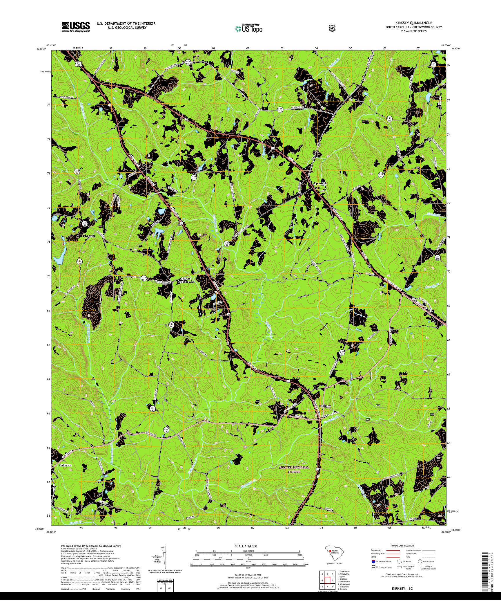 USGS US TOPO 7.5-MINUTE MAP FOR KIRKSEY, SC 2020