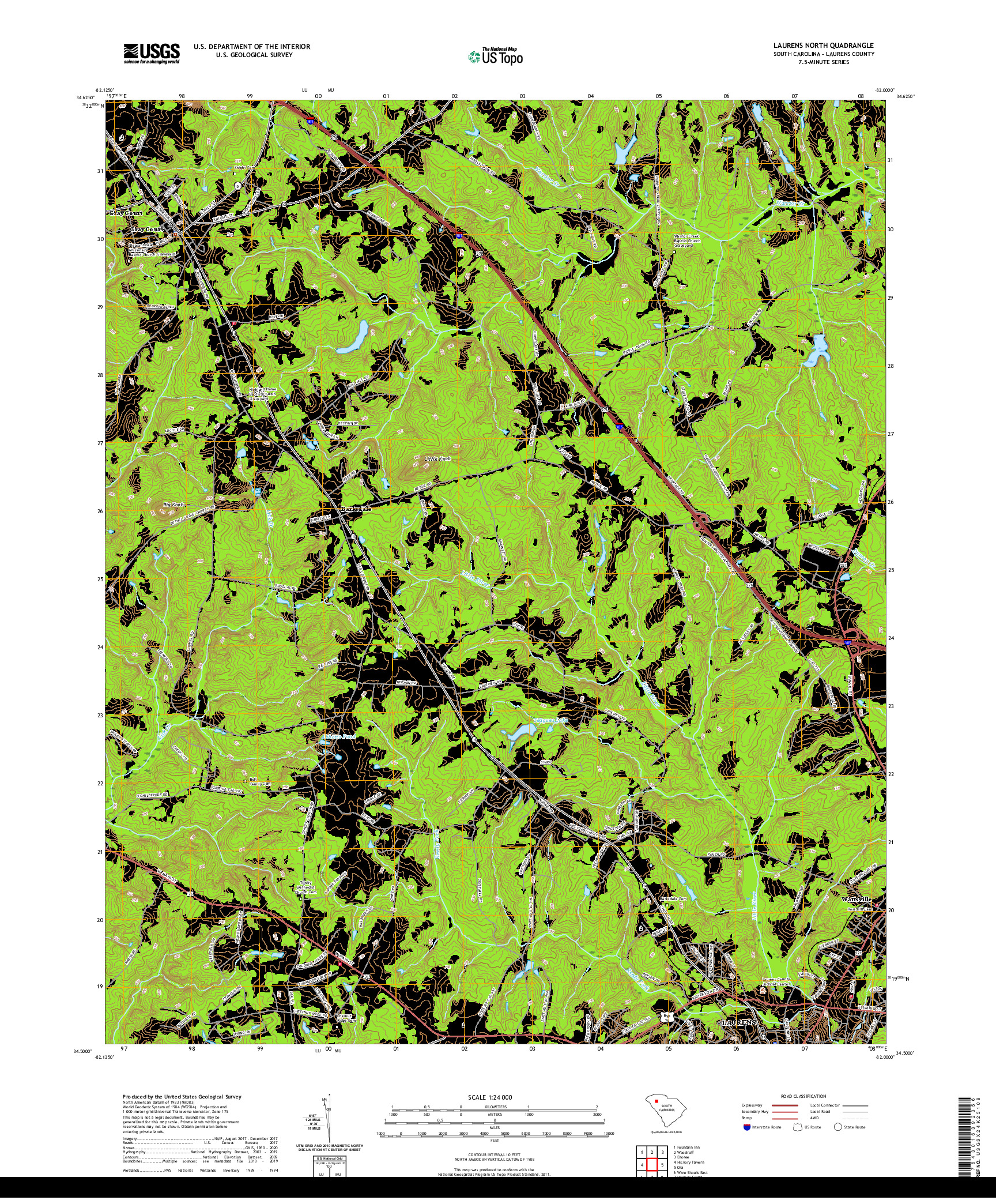 USGS US TOPO 7.5-MINUTE MAP FOR LAURENS NORTH, SC 2020