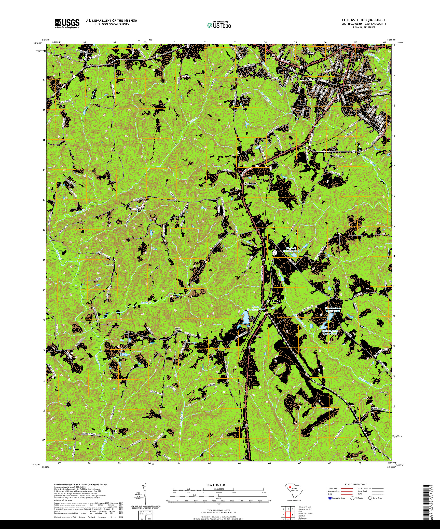 USGS US TOPO 7.5-MINUTE MAP FOR LAURENS SOUTH, SC 2020