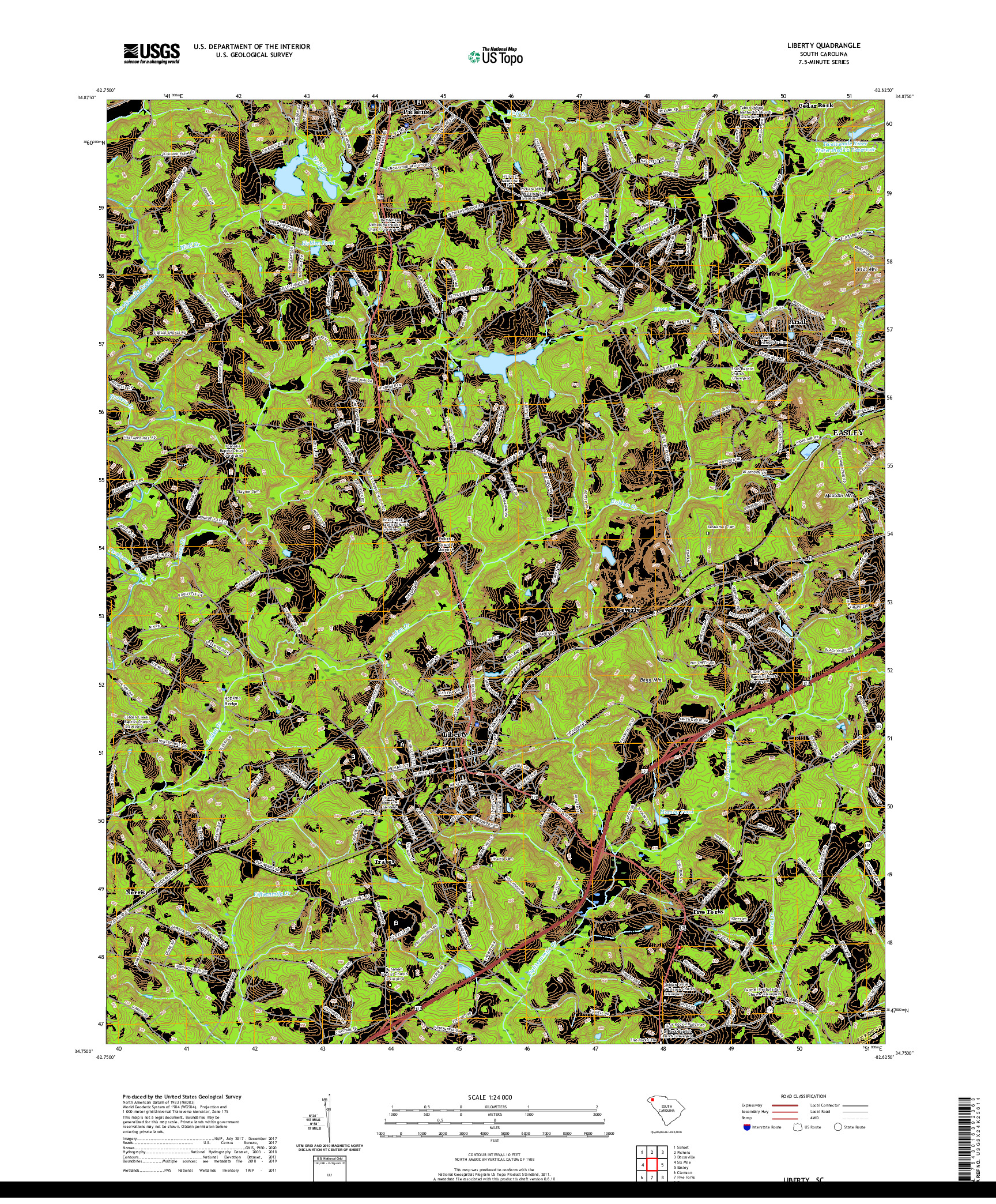 USGS US TOPO 7.5-MINUTE MAP FOR LIBERTY, SC 2020