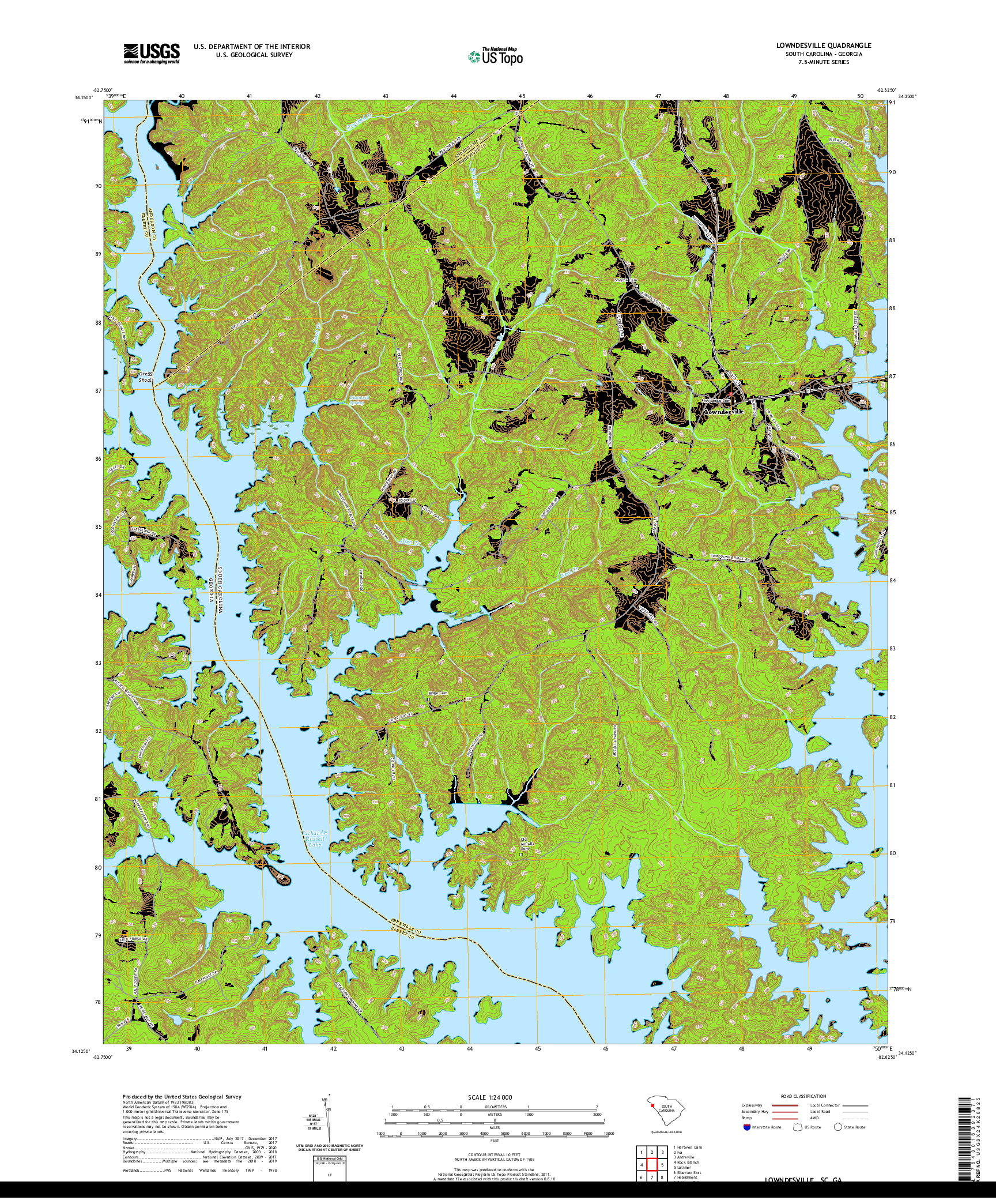 USGS US TOPO 7.5-MINUTE MAP FOR LOWNDESVILLE, SC,GA 2020