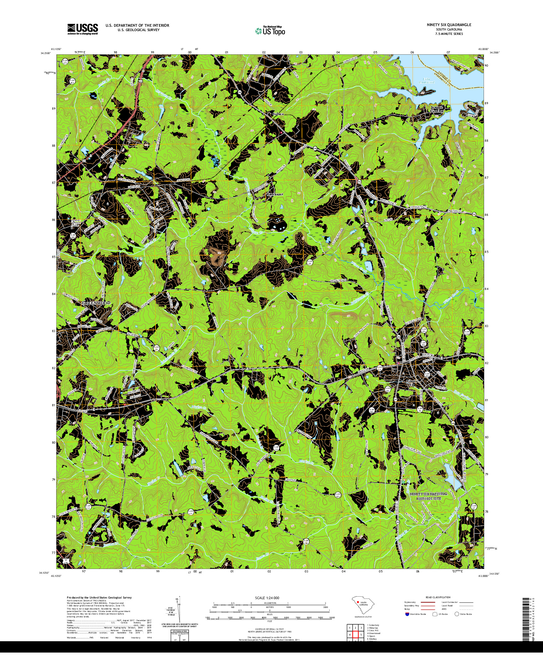 USGS US TOPO 7.5-MINUTE MAP FOR NINETY SIX, SC 2020