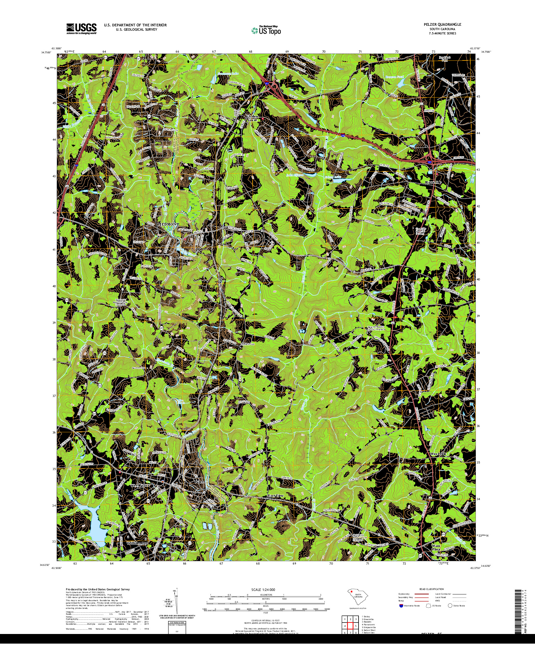 USGS US TOPO 7.5-MINUTE MAP FOR PELZER, SC 2020