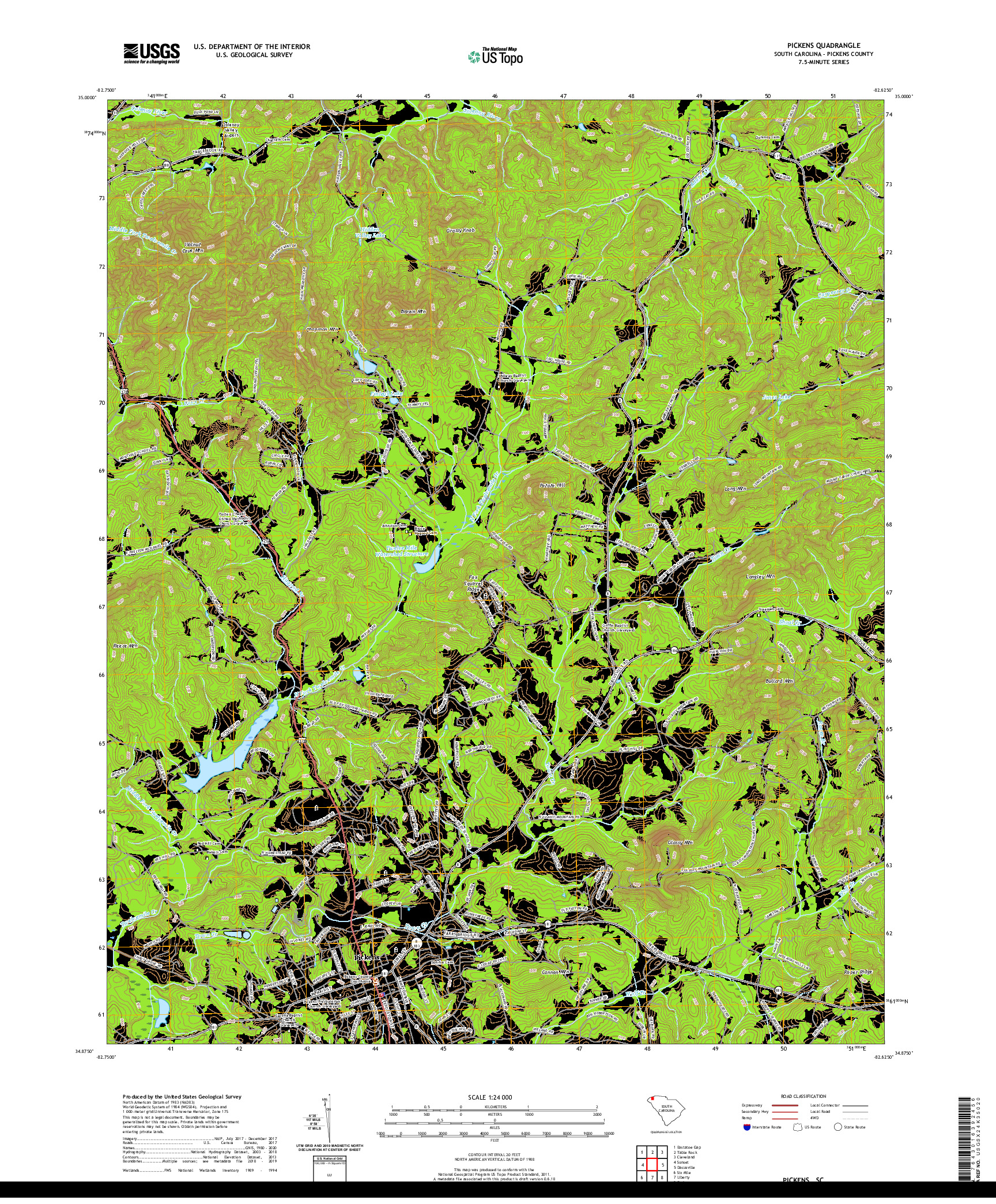 USGS US TOPO 7.5-MINUTE MAP FOR PICKENS, SC 2020