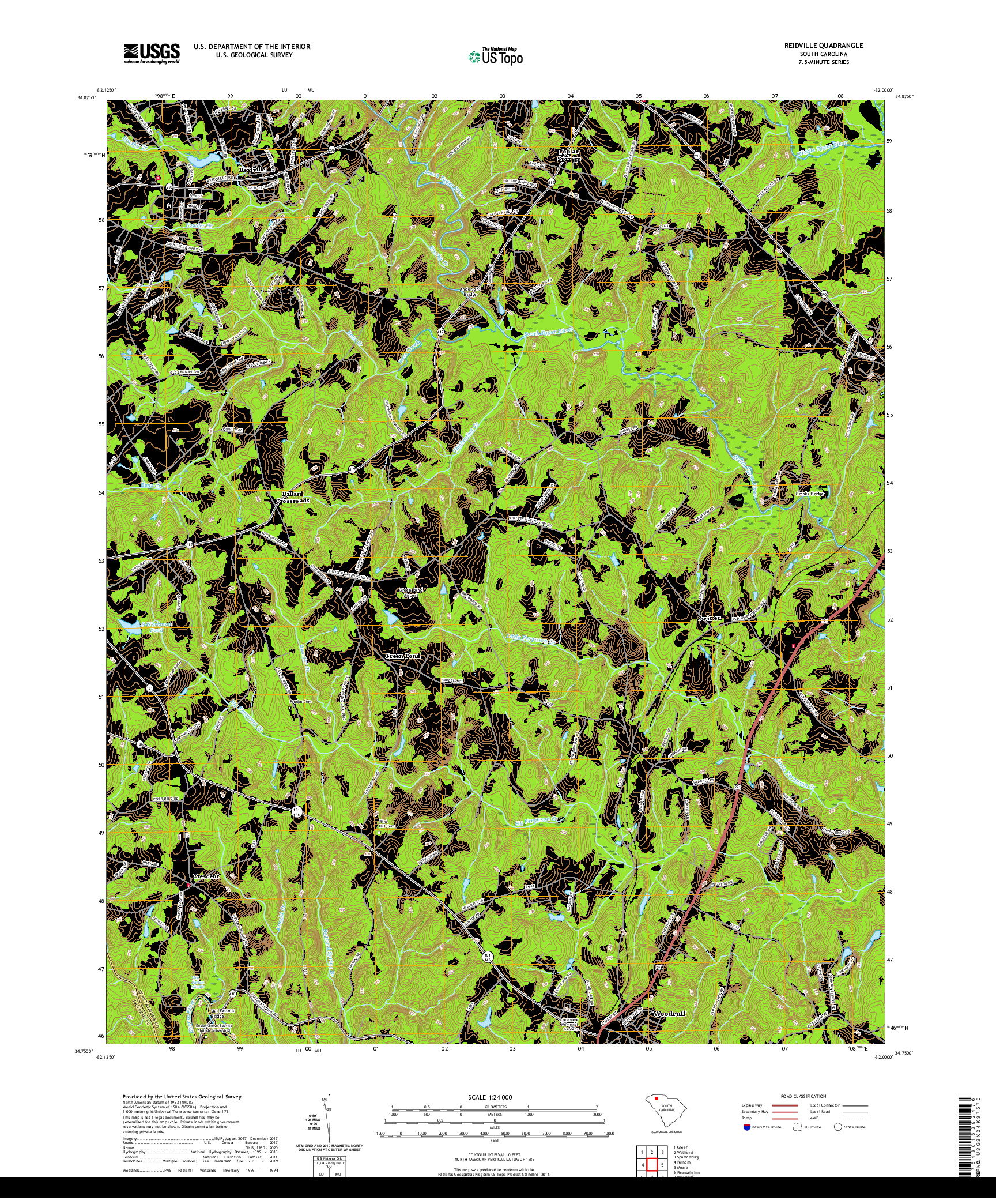 USGS US TOPO 7.5-MINUTE MAP FOR REIDVILLE, SC 2020