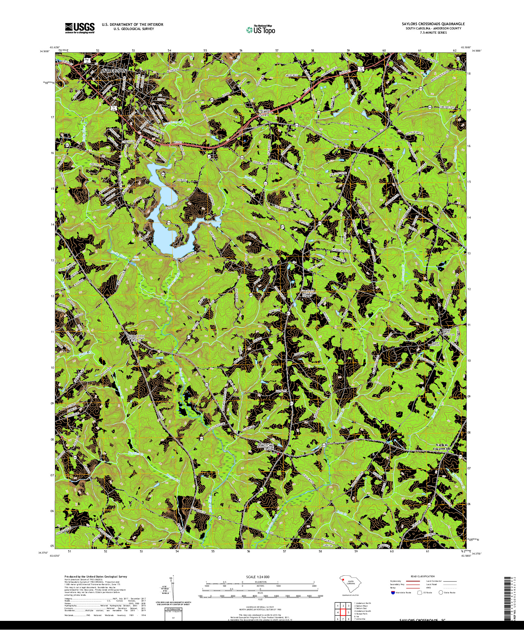 USGS US TOPO 7.5-MINUTE MAP FOR SAYLORS CROSSROADS, SC 2020