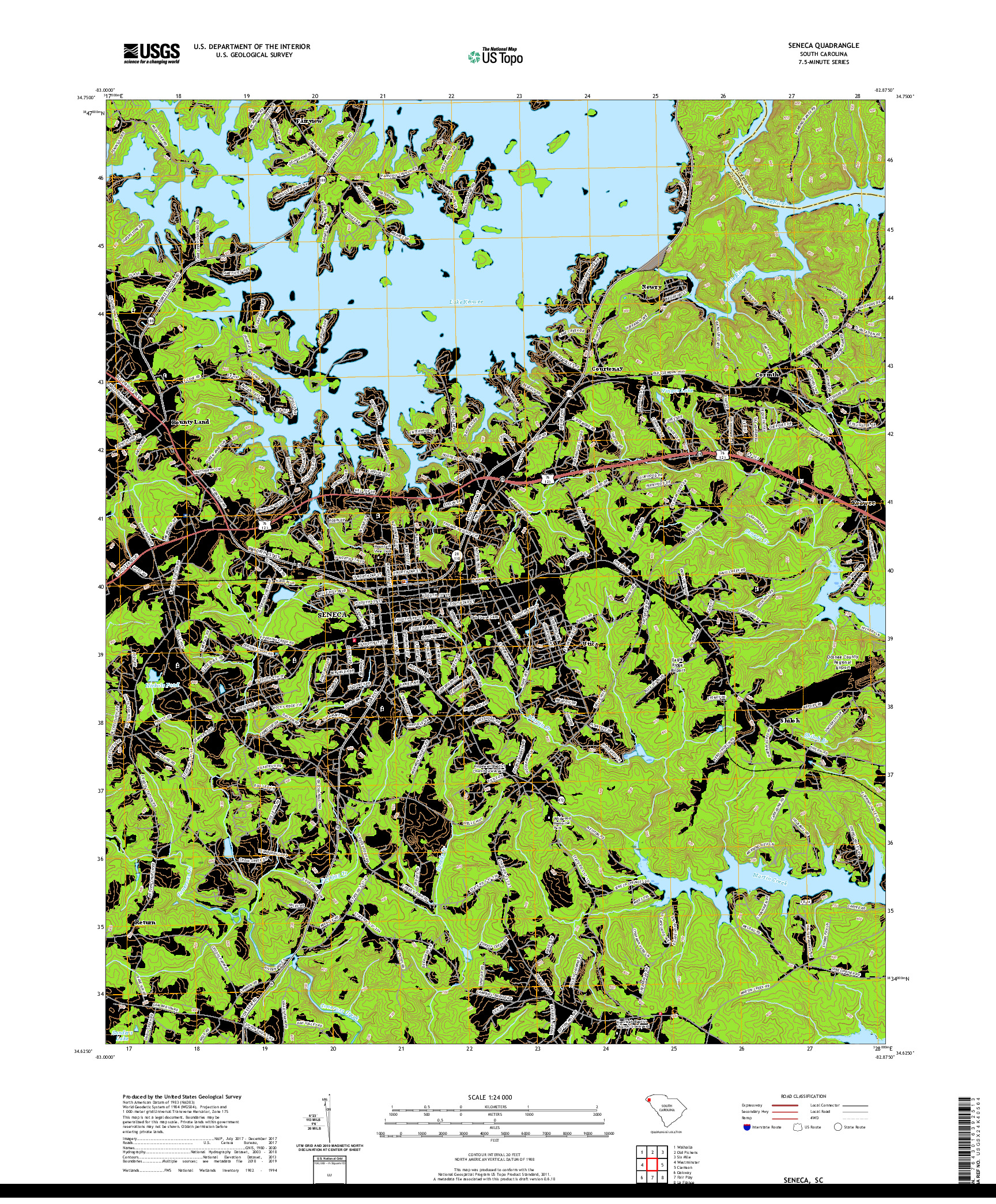 USGS US TOPO 7.5-MINUTE MAP FOR SENECA, SC 2020