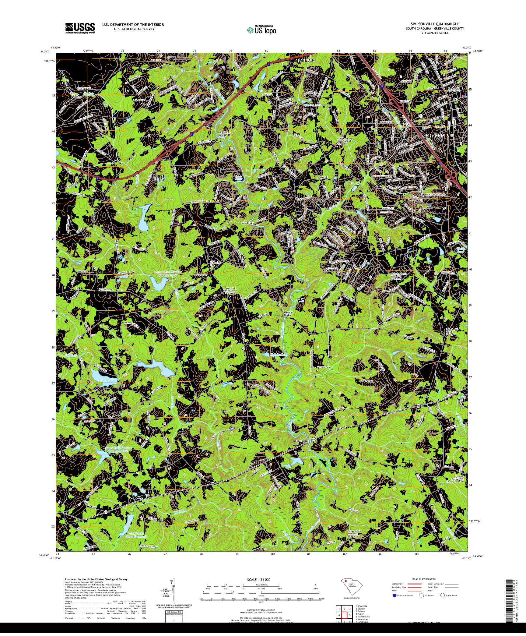 USGS US TOPO 7.5-MINUTE MAP FOR SIMPSONVILLE, SC 2020