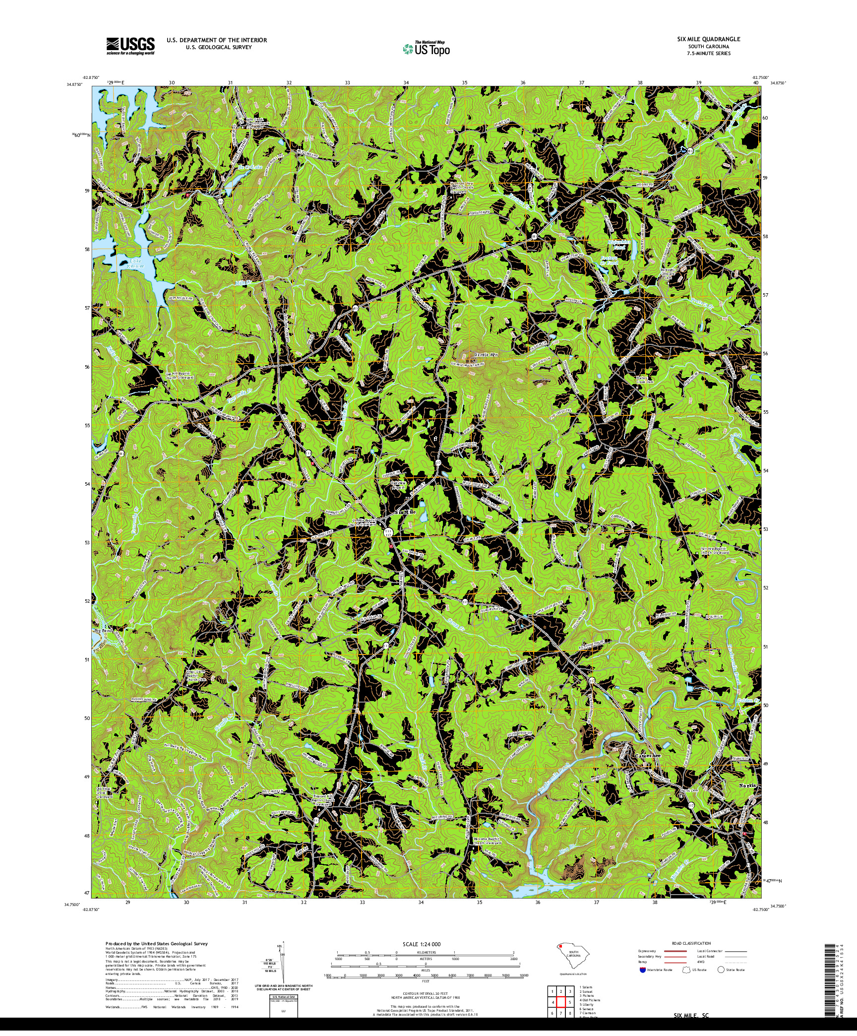 USGS US TOPO 7.5-MINUTE MAP FOR SIX MILE, SC 2020
