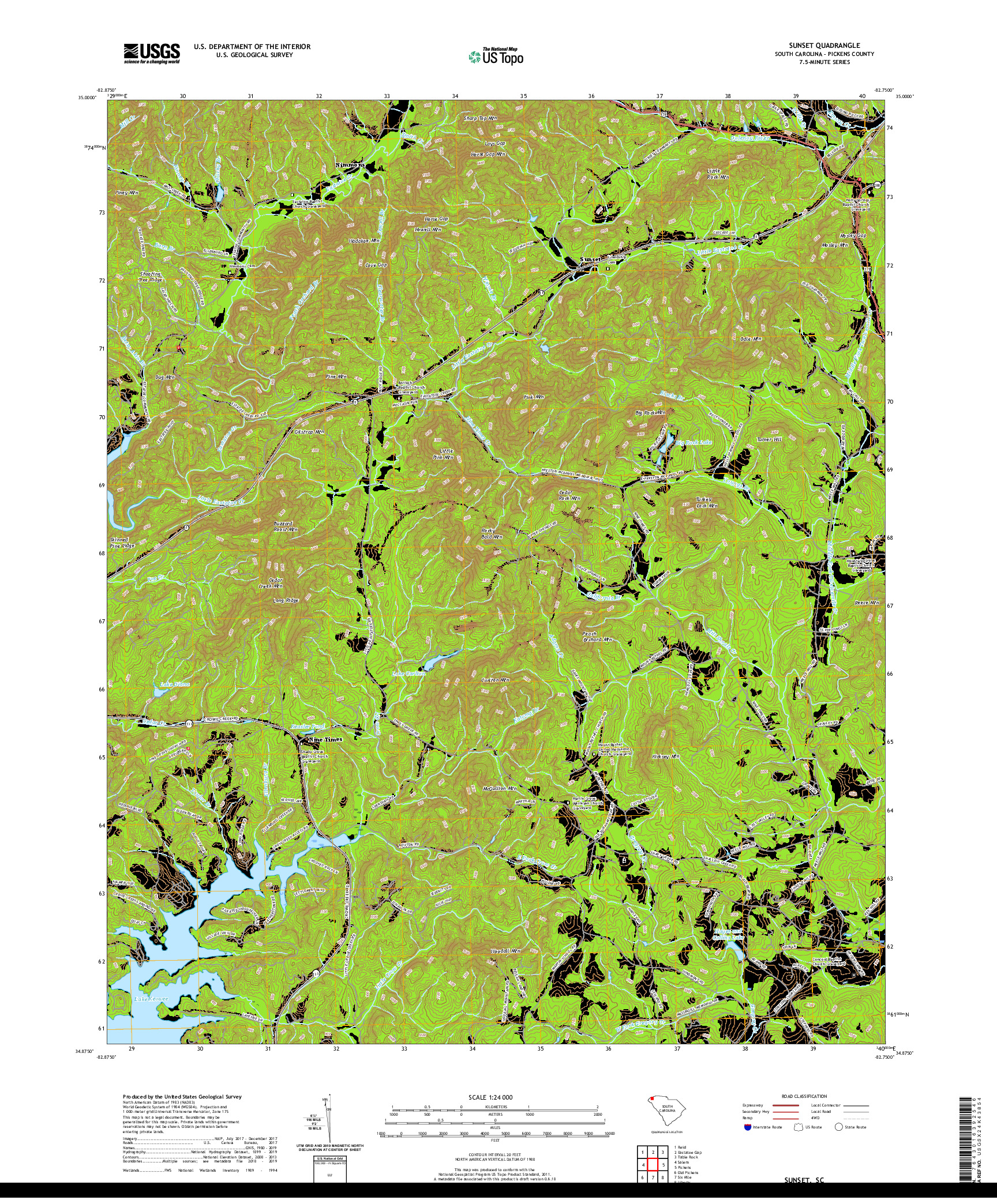 USGS US TOPO 7.5-MINUTE MAP FOR SUNSET, SC 2020