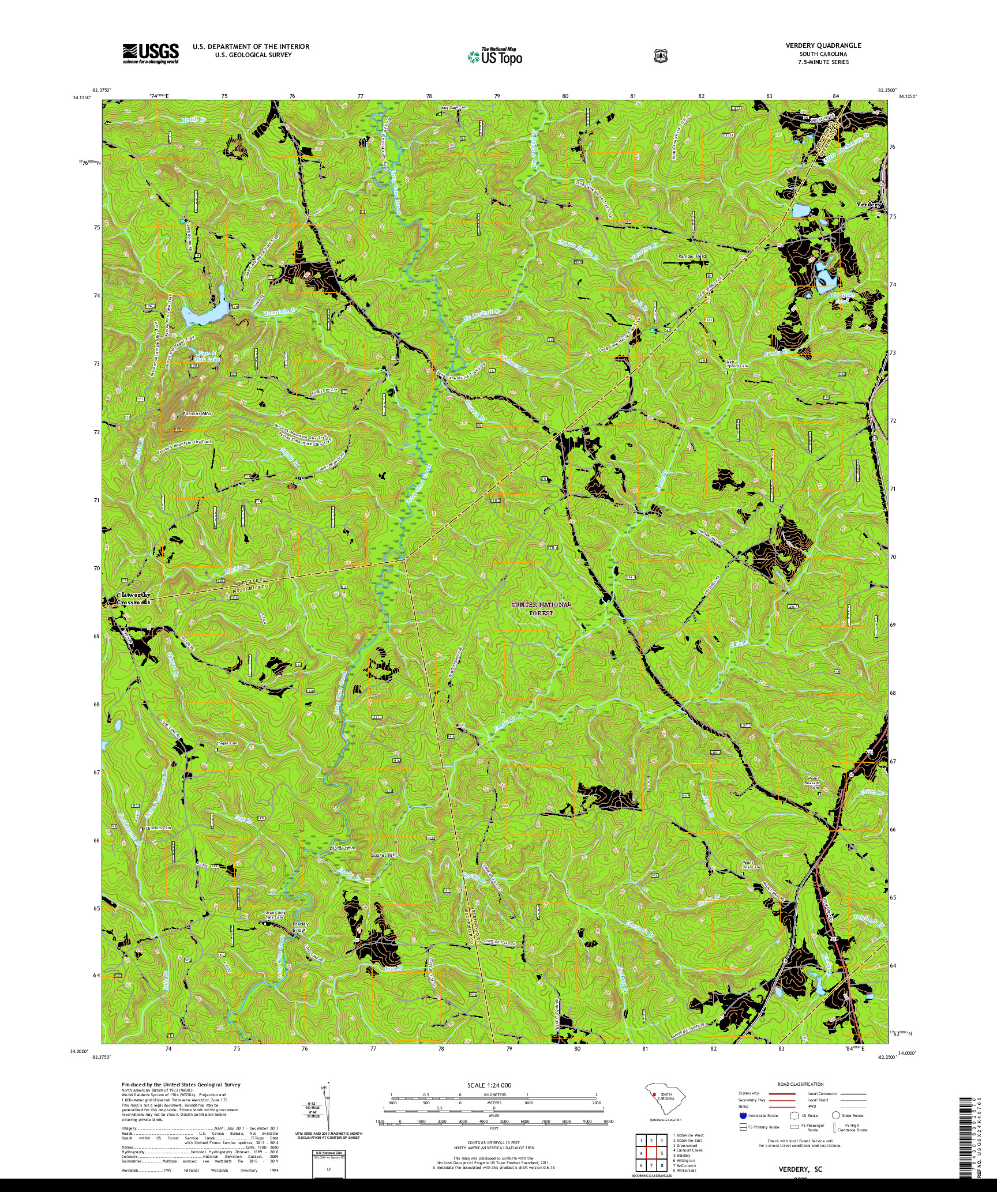 USGS US TOPO 7.5-MINUTE MAP FOR VERDERY, SC 2020