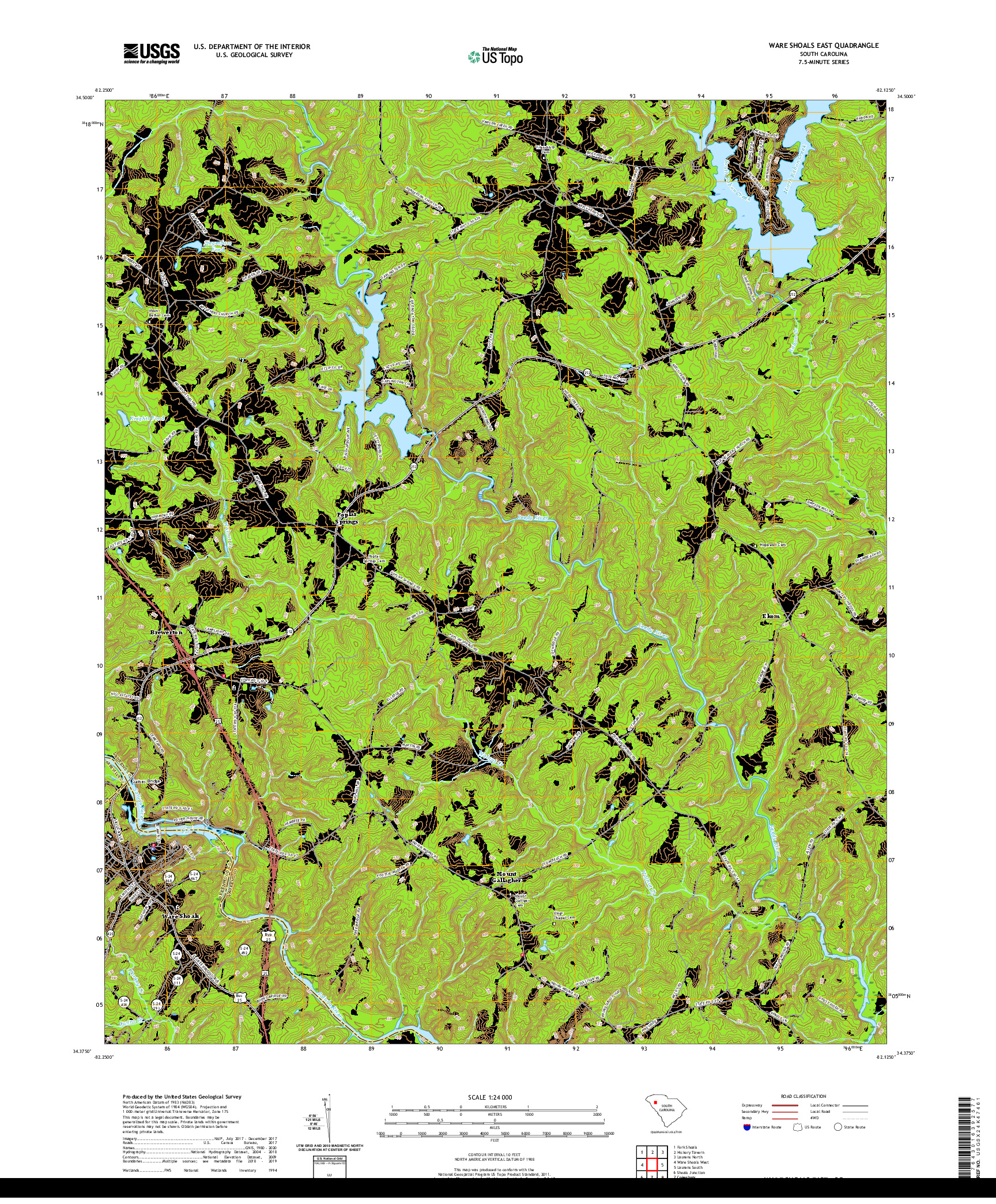 USGS US TOPO 7.5-MINUTE MAP FOR WARE SHOALS EAST, SC 2020