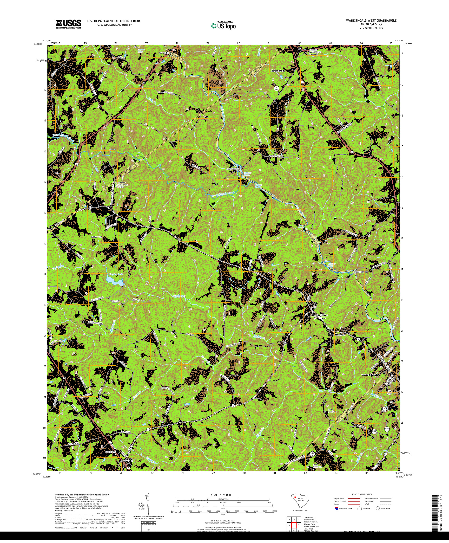 USGS US TOPO 7.5-MINUTE MAP FOR WARE SHOALS WEST, SC 2020