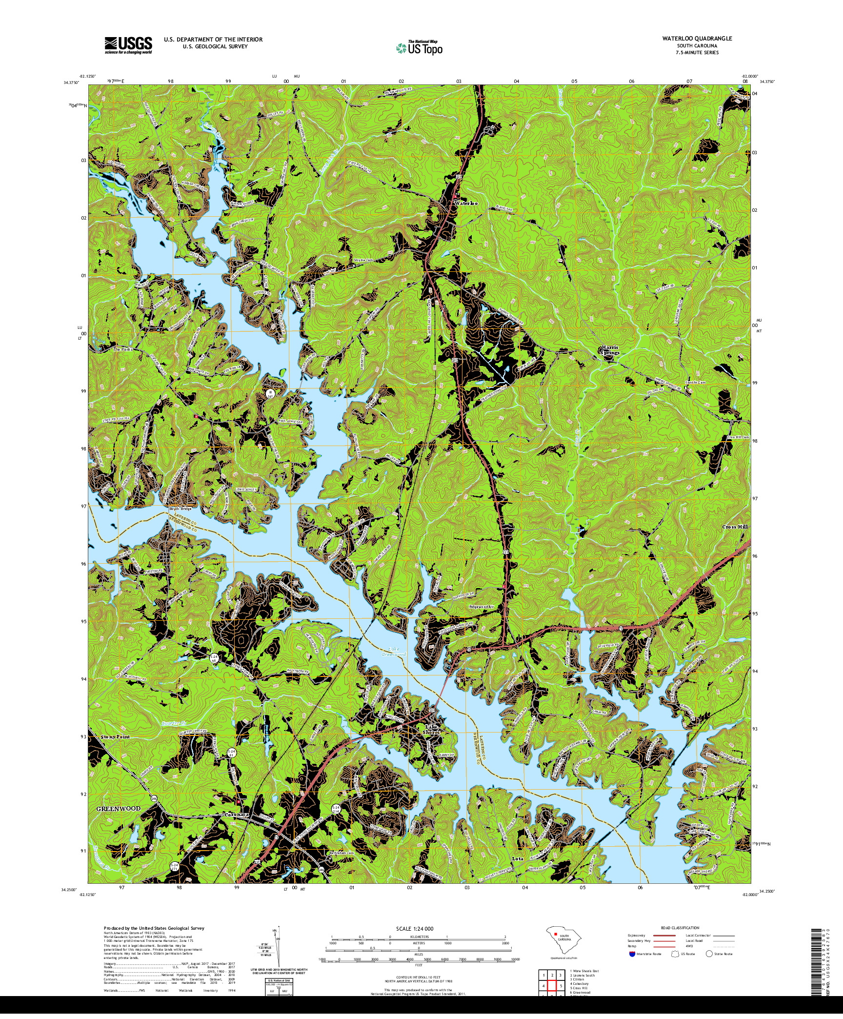 USGS US TOPO 7.5-MINUTE MAP FOR WATERLOO, SC 2020