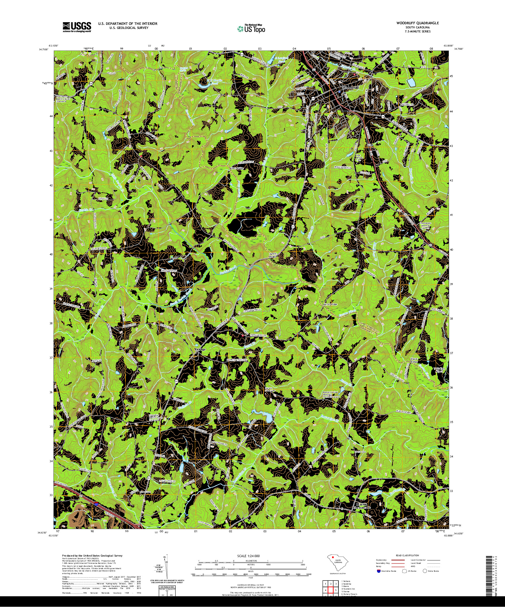USGS US TOPO 7.5-MINUTE MAP FOR WOODRUFF, SC 2020